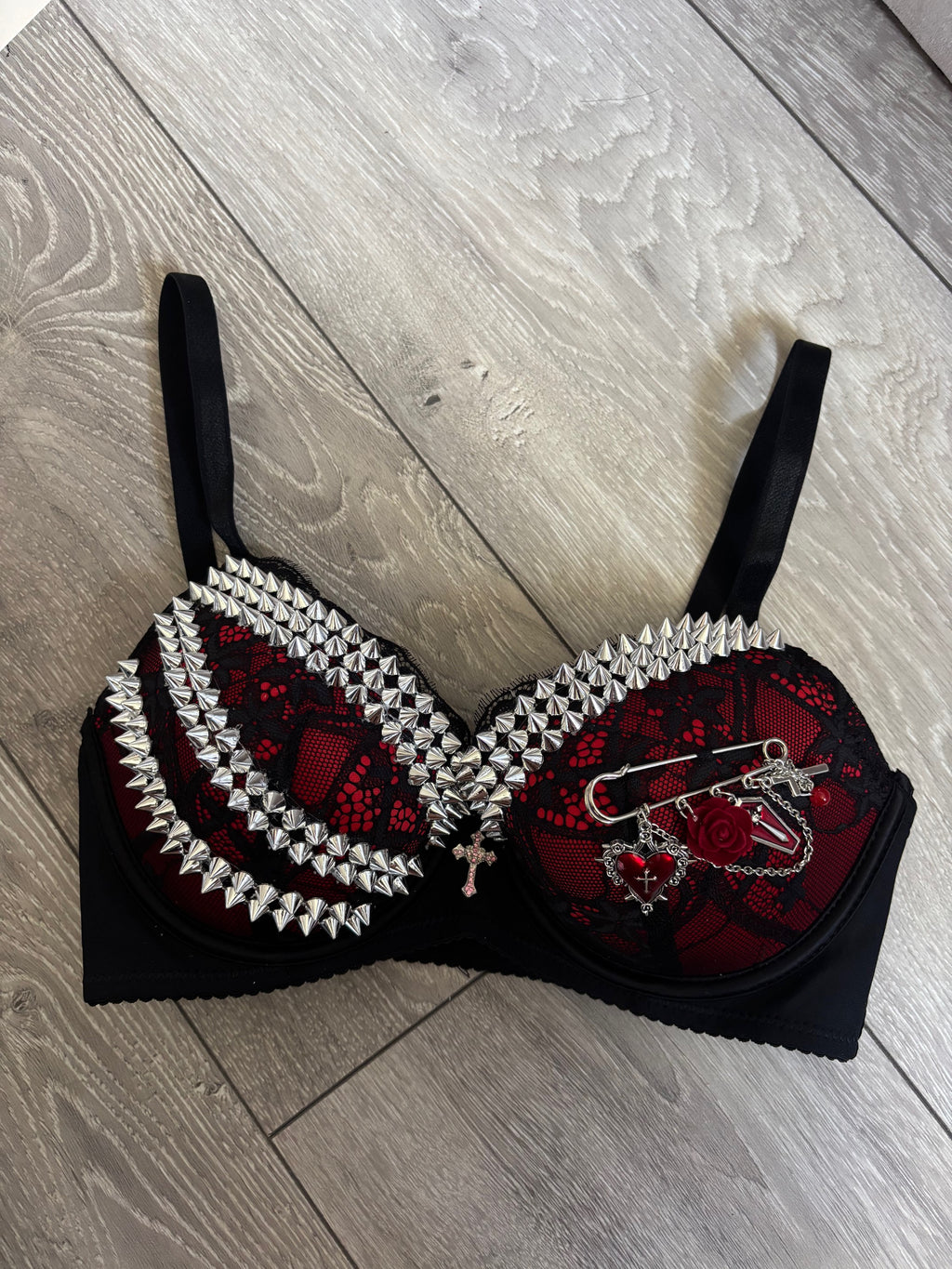 The Eternal Romance Spiked adjustable gothic pin (with cross) push up bra