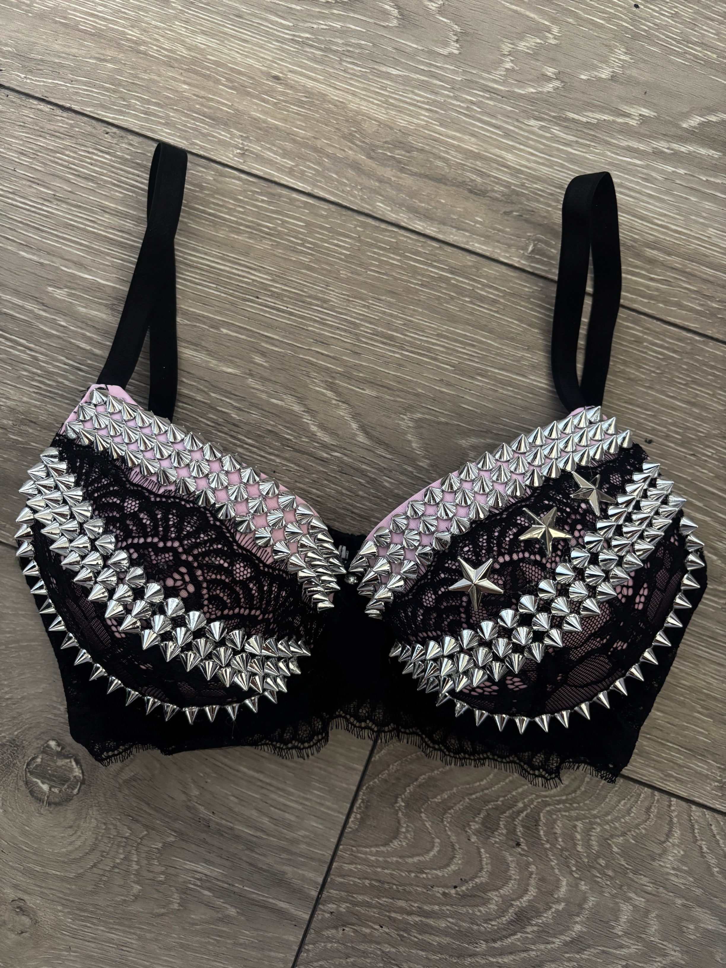 Pink Y2K Crossover (no cross) Spiked push up bra