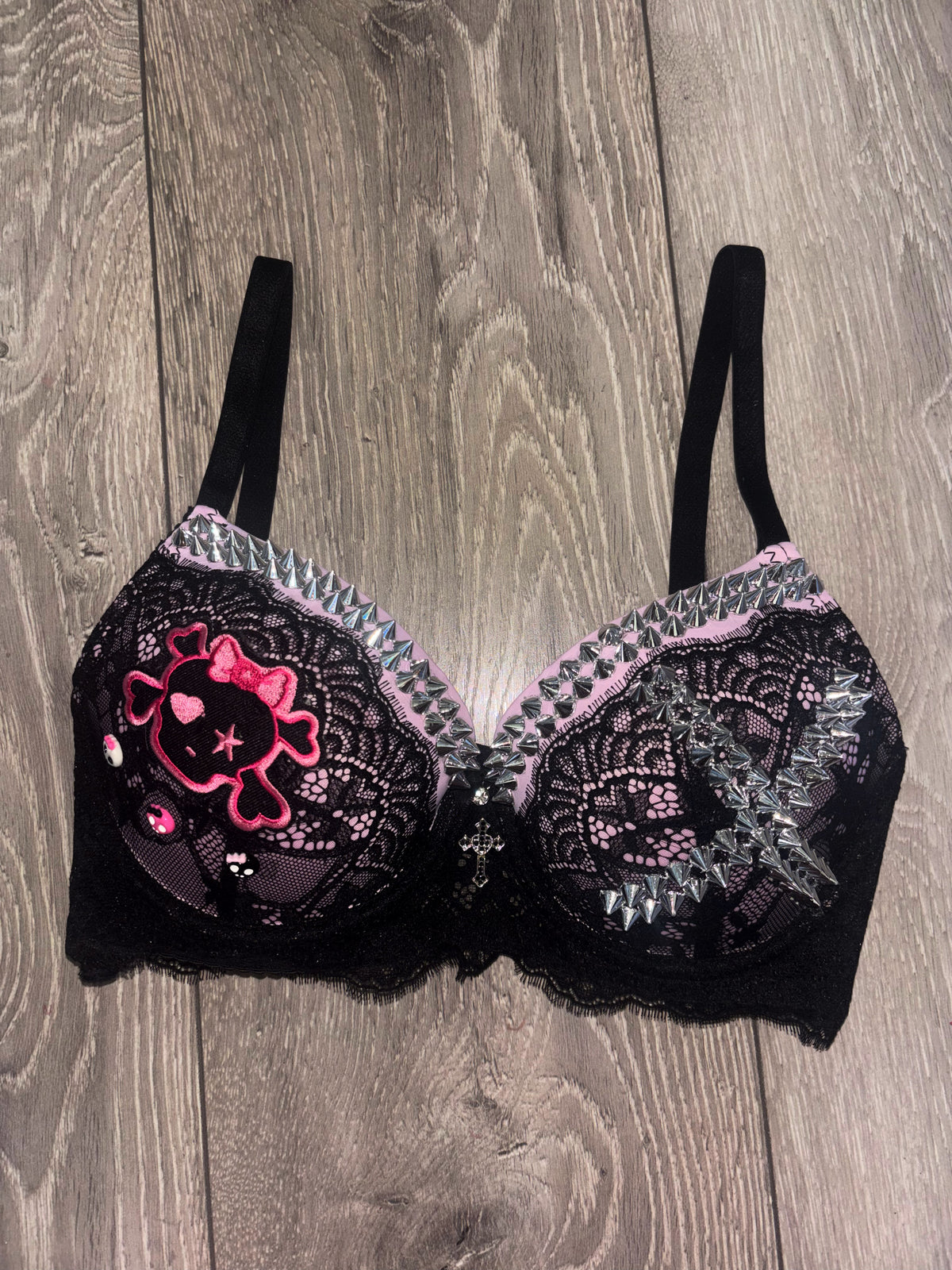 Pink Crush Skull Spiked (with cross) push up bra