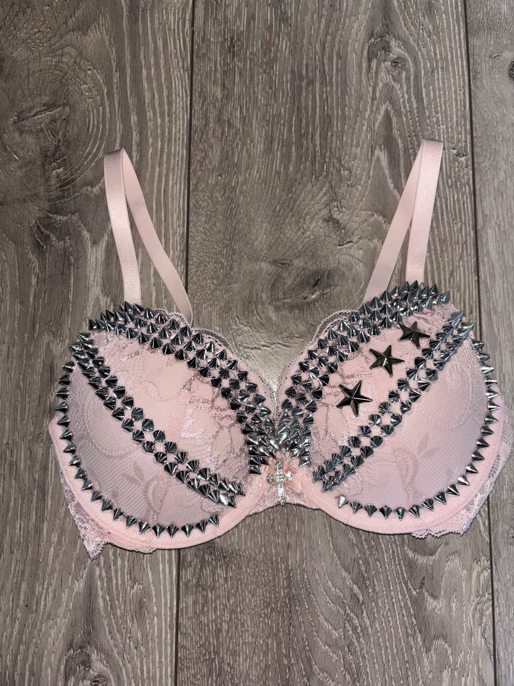 The Light Pink Crossover Spiked (more sizes) (with cross) Push Up Bra