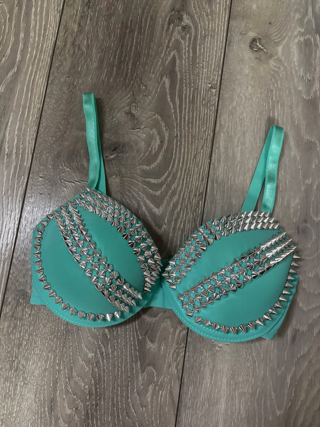 The Turquoise Crossover (no cross) (no stars) Spiked Push up Bra
