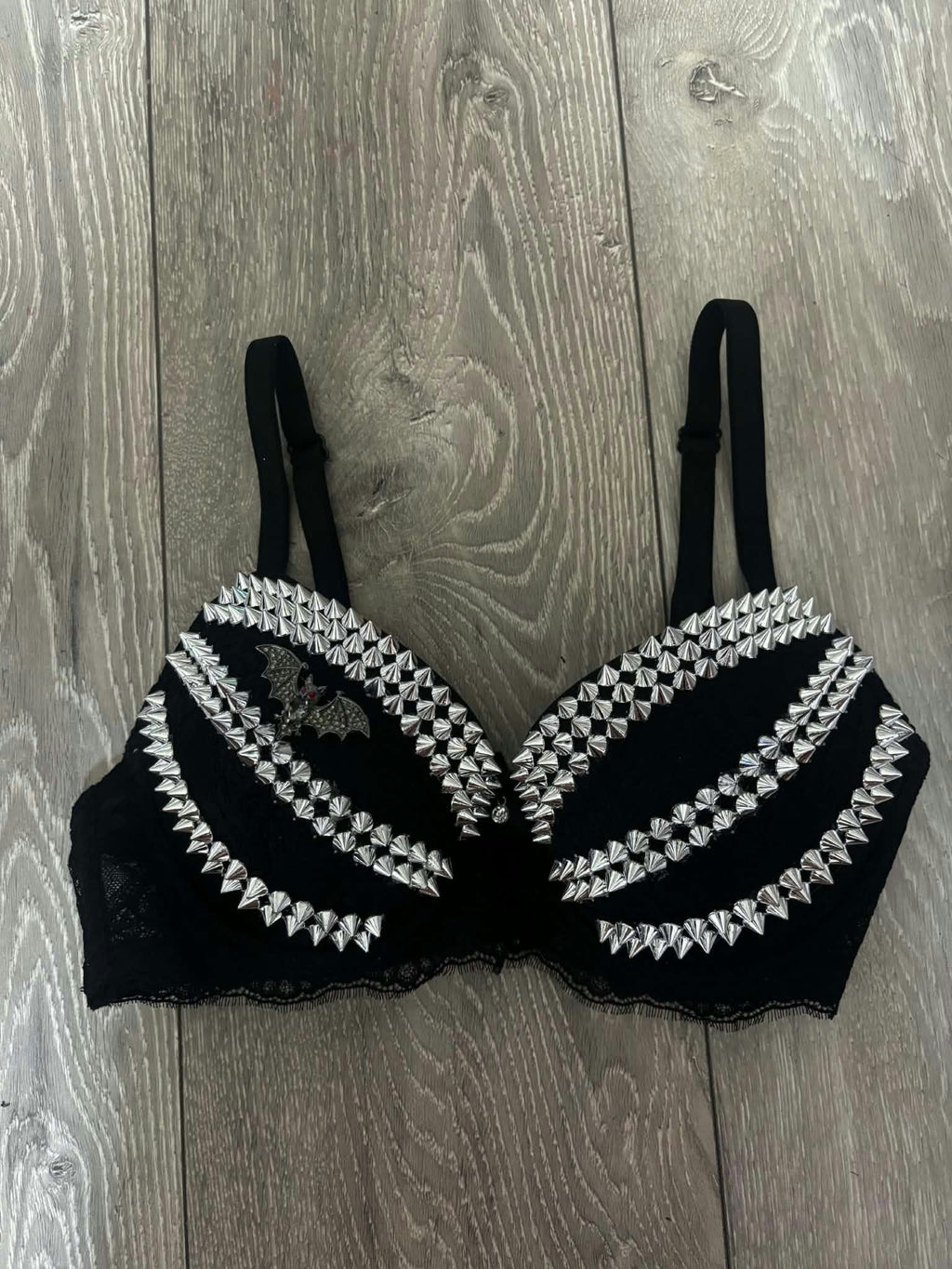 Black Bat Adjustable Pin Spiked (no cross) Push up Bra