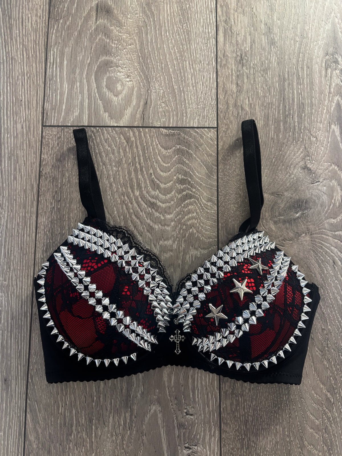 The Red Crossover (with stars) (with cross) Spiked Push Up Bra