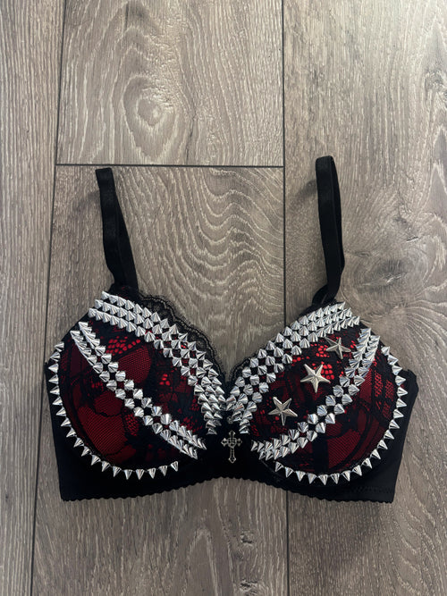 The Red Crossover (with stars) (with cross) Spiked Push Up Bra