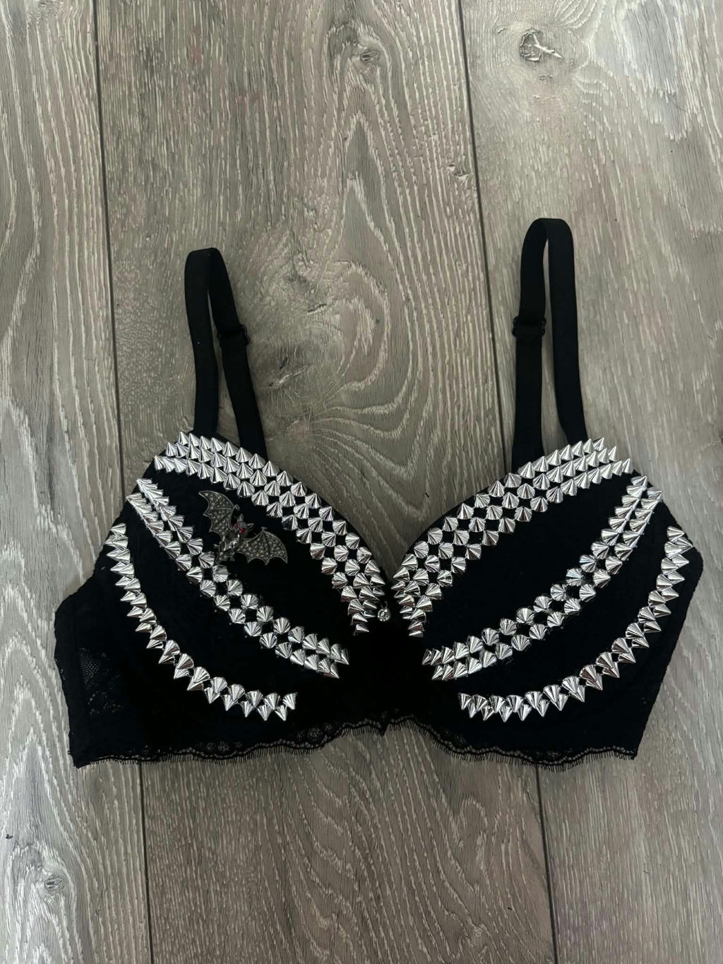 Black Bat Adjustable Pin Spiked (no cross) Push up Bra