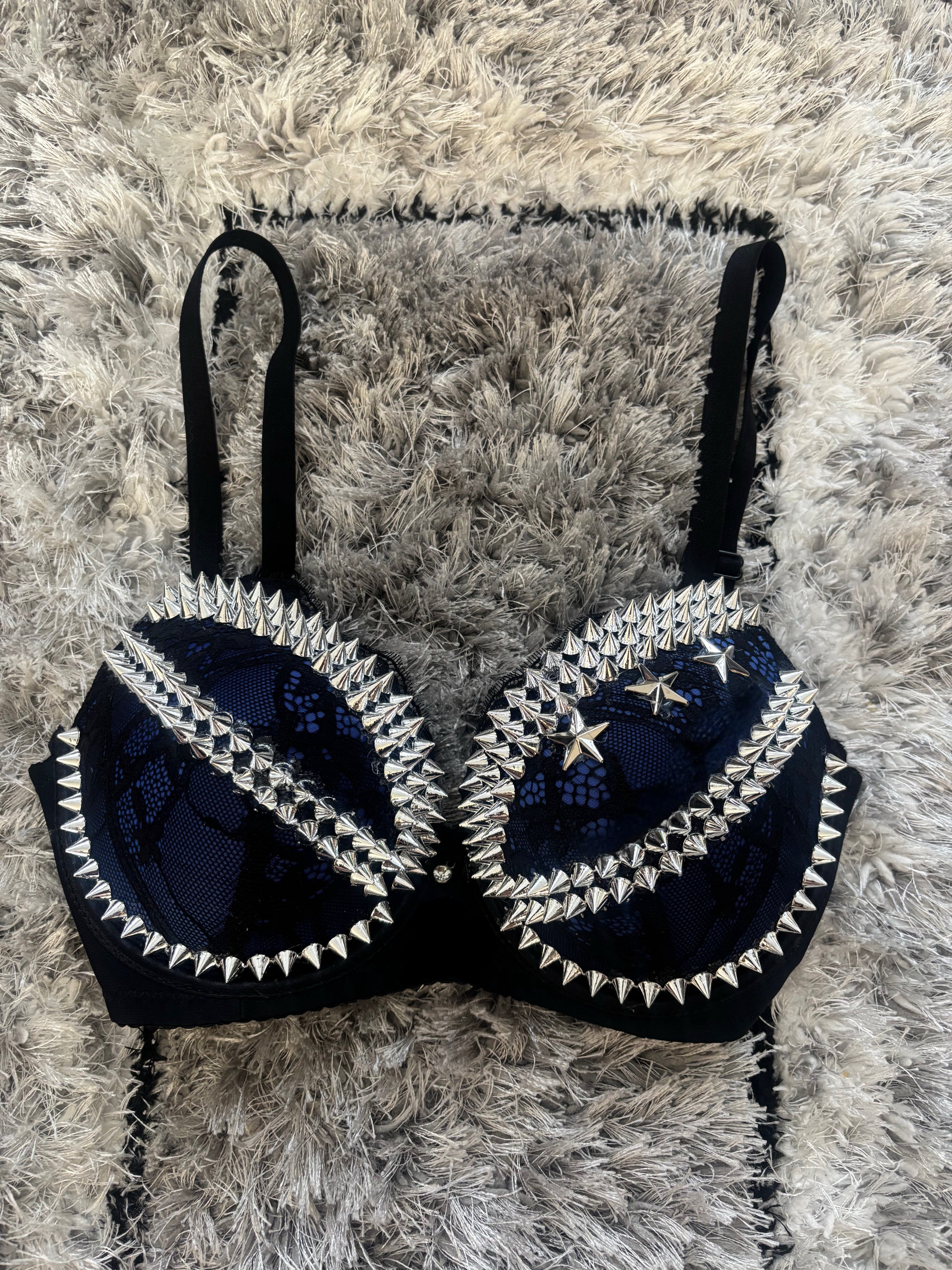 Dark Blue Y2K Crossover (no cross) Spiked push up bra