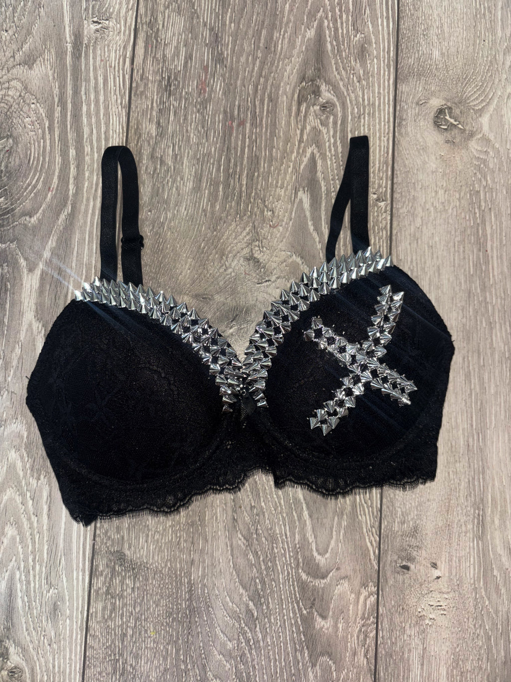 Black Single X Spiked (no cross) push up bra