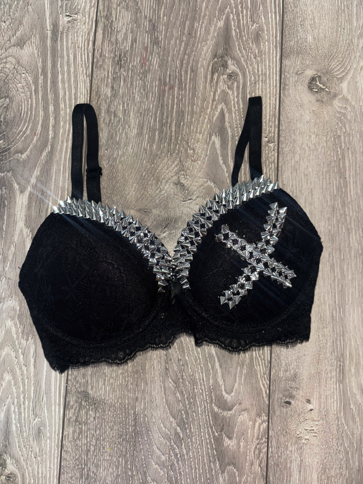 Black Single X Spiked (no cross) push up bra