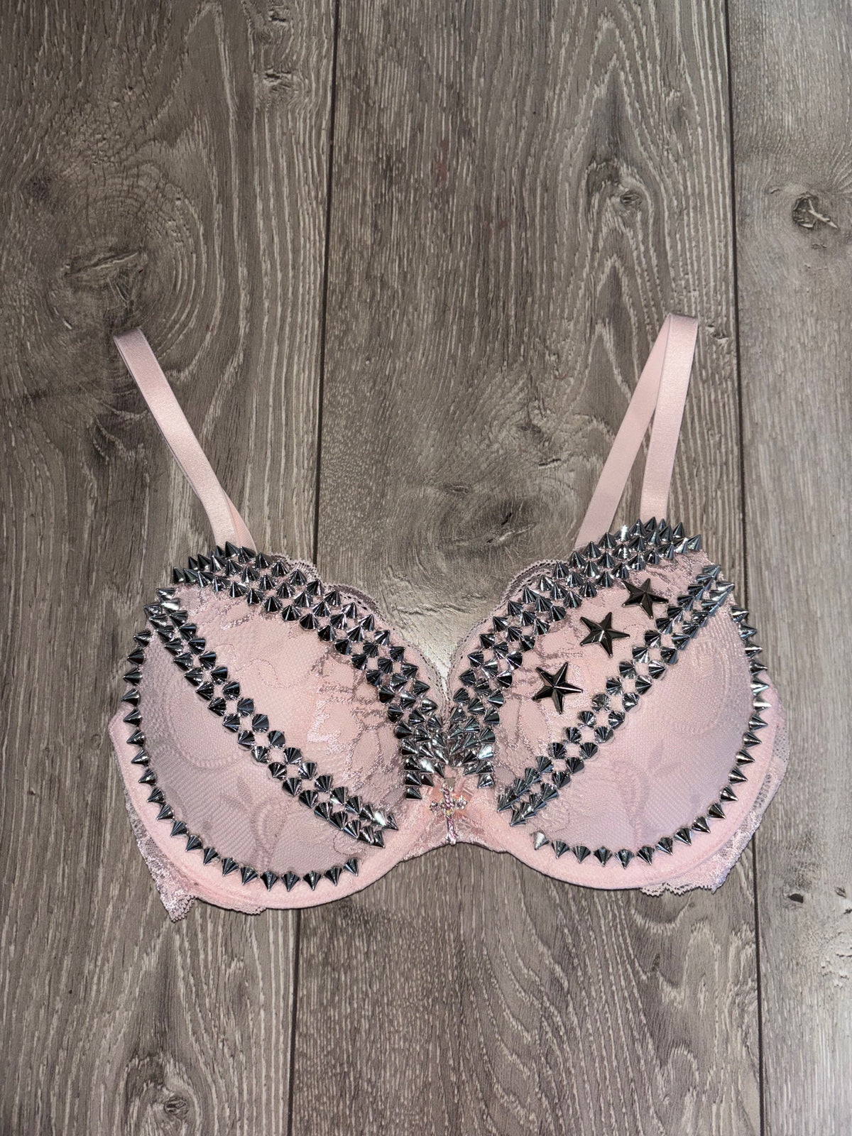 The Light Pink Crossover Spiked (more sizes) (with cross) Push Up Bra