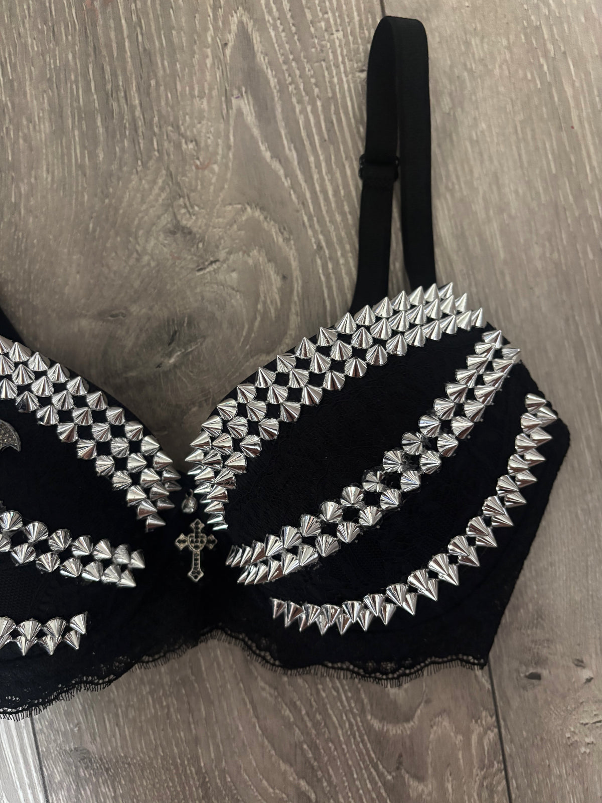 Black Bat Adjustable Pin Spiked (with cross) Push up Bra
