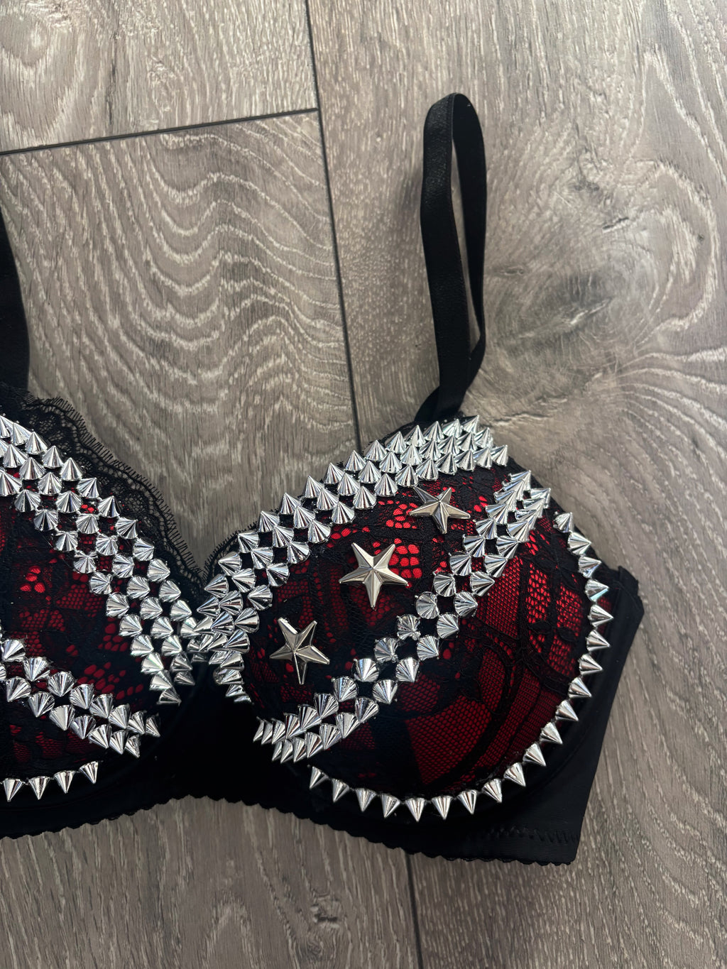 The Red Crossover (with stars) (no cross) Spiked Push Up Bra