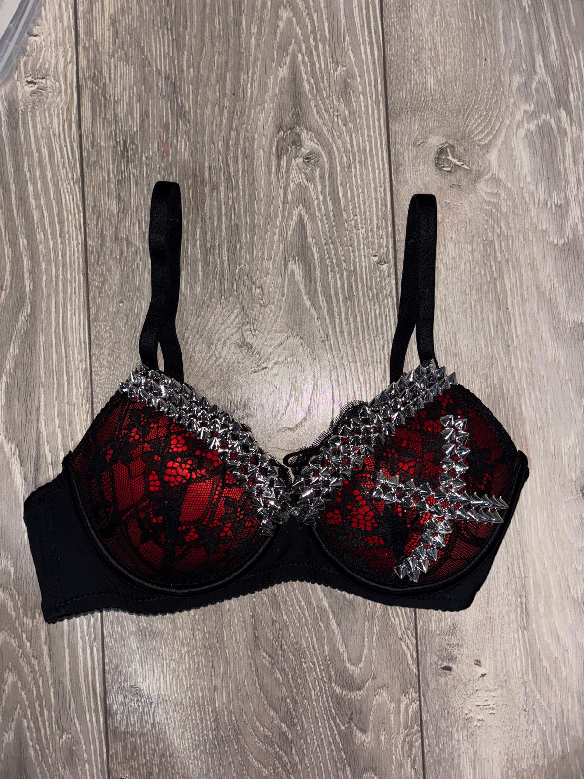 Red Single X Spiked (no cross) push up bra