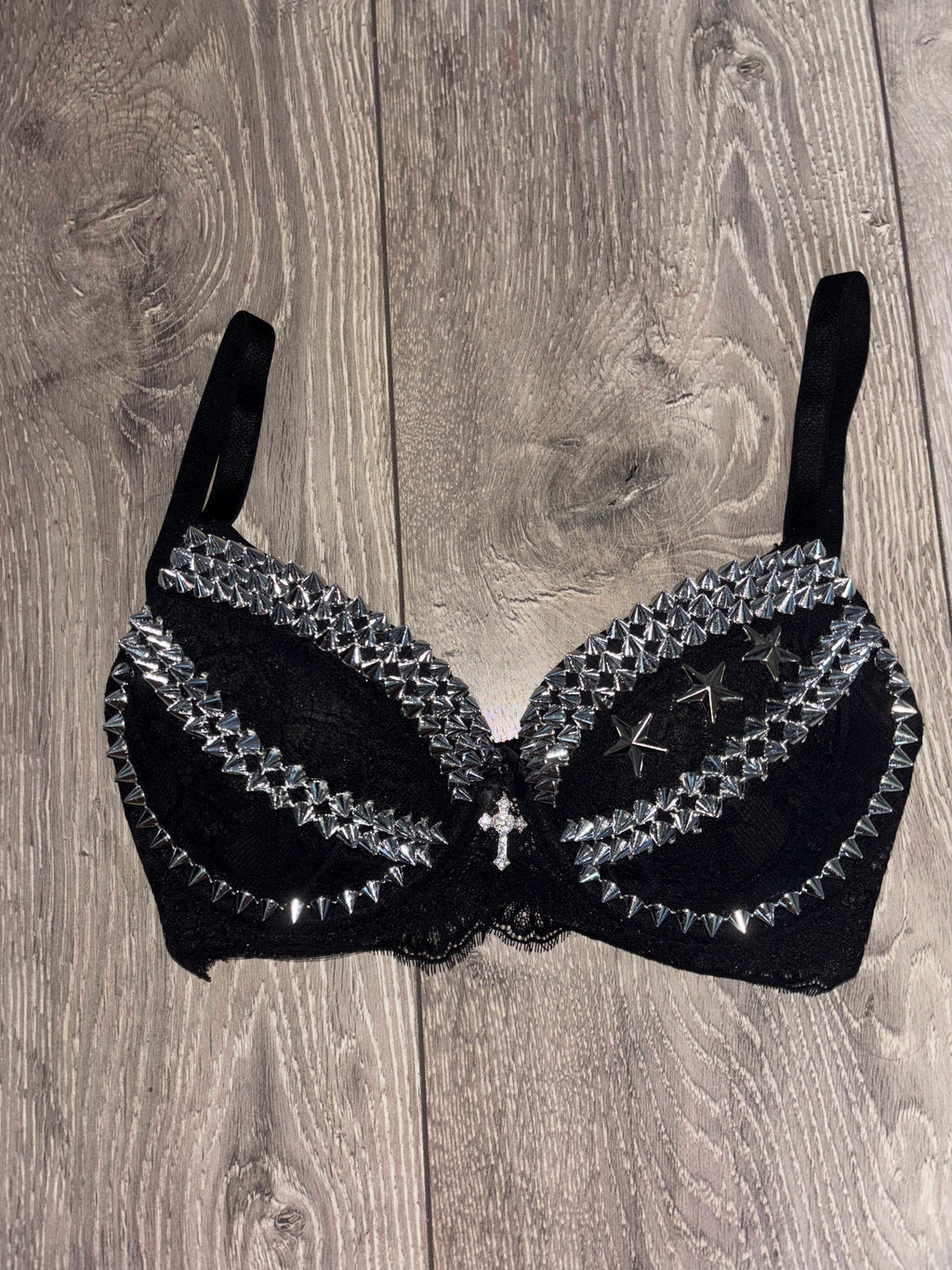 The Black Crossover Spiked (with cross) Push Up Bra