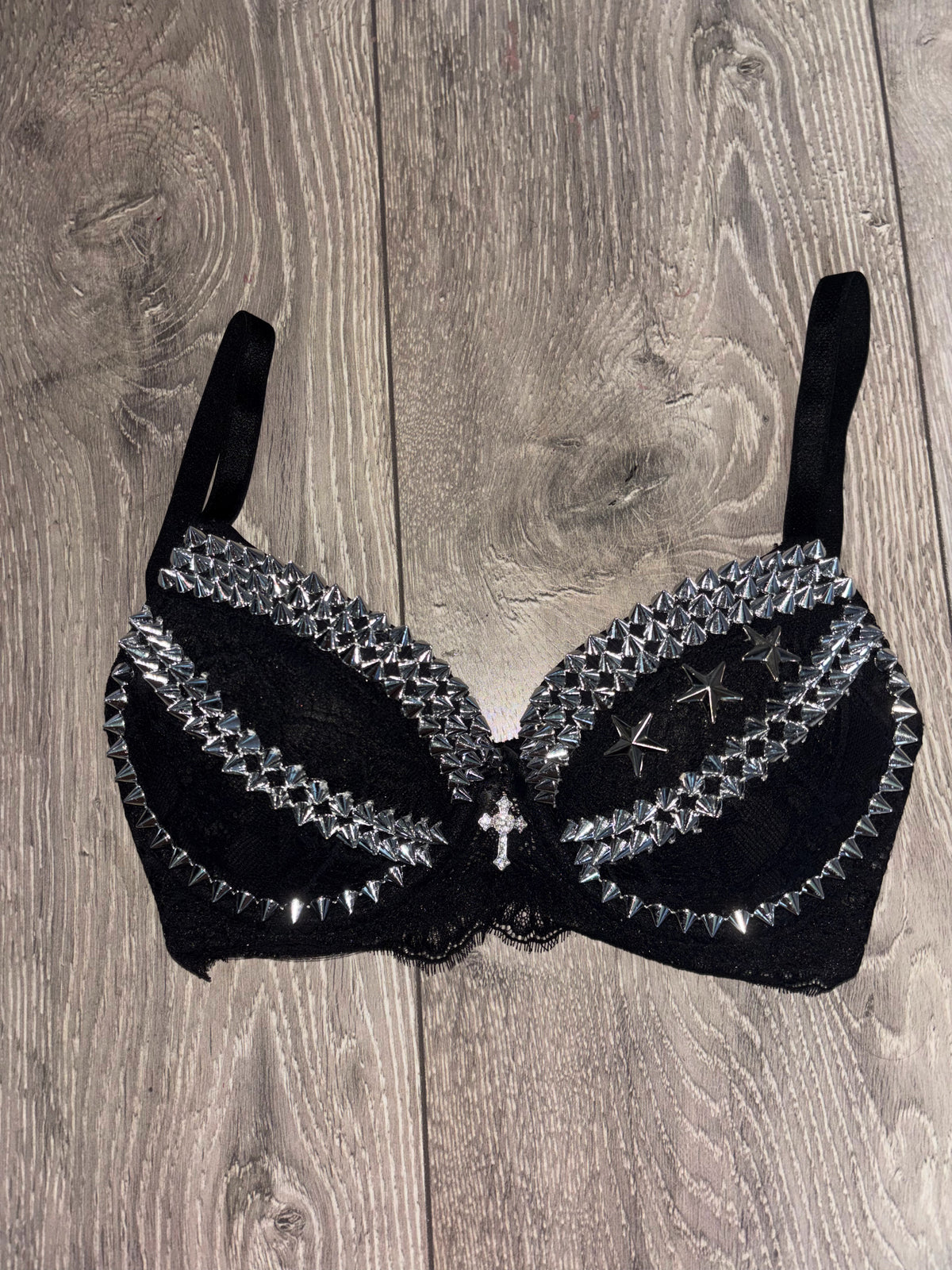 The Black Crossover Spiked (with cross) Push Up Bra