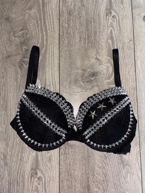 The Black Crossover Spiked (more sizes) (no cross) Push Up Bra