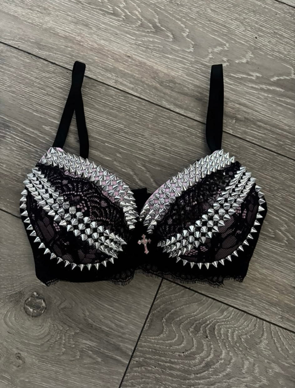 The Pink Y2K Crossover (with cross) (no stars) Spiked push up bra