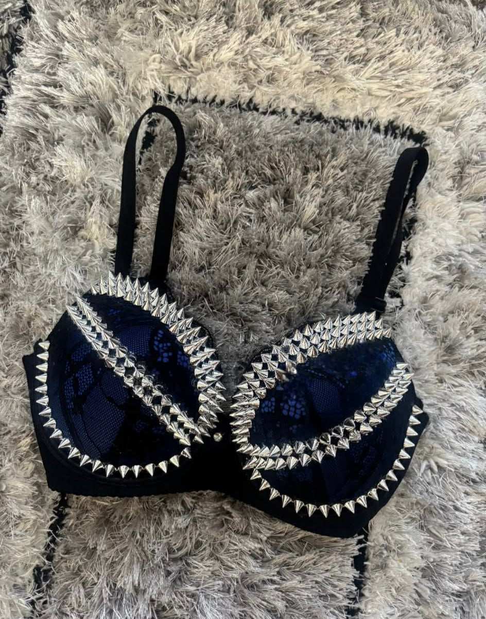 The Dark Blue Y2K Crossover  (no cross) (no stars) Spiked push up bra