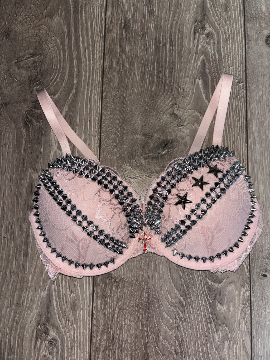 The Light Pink Crossover Spiked (more sizes) (with cross) Push Up Bra