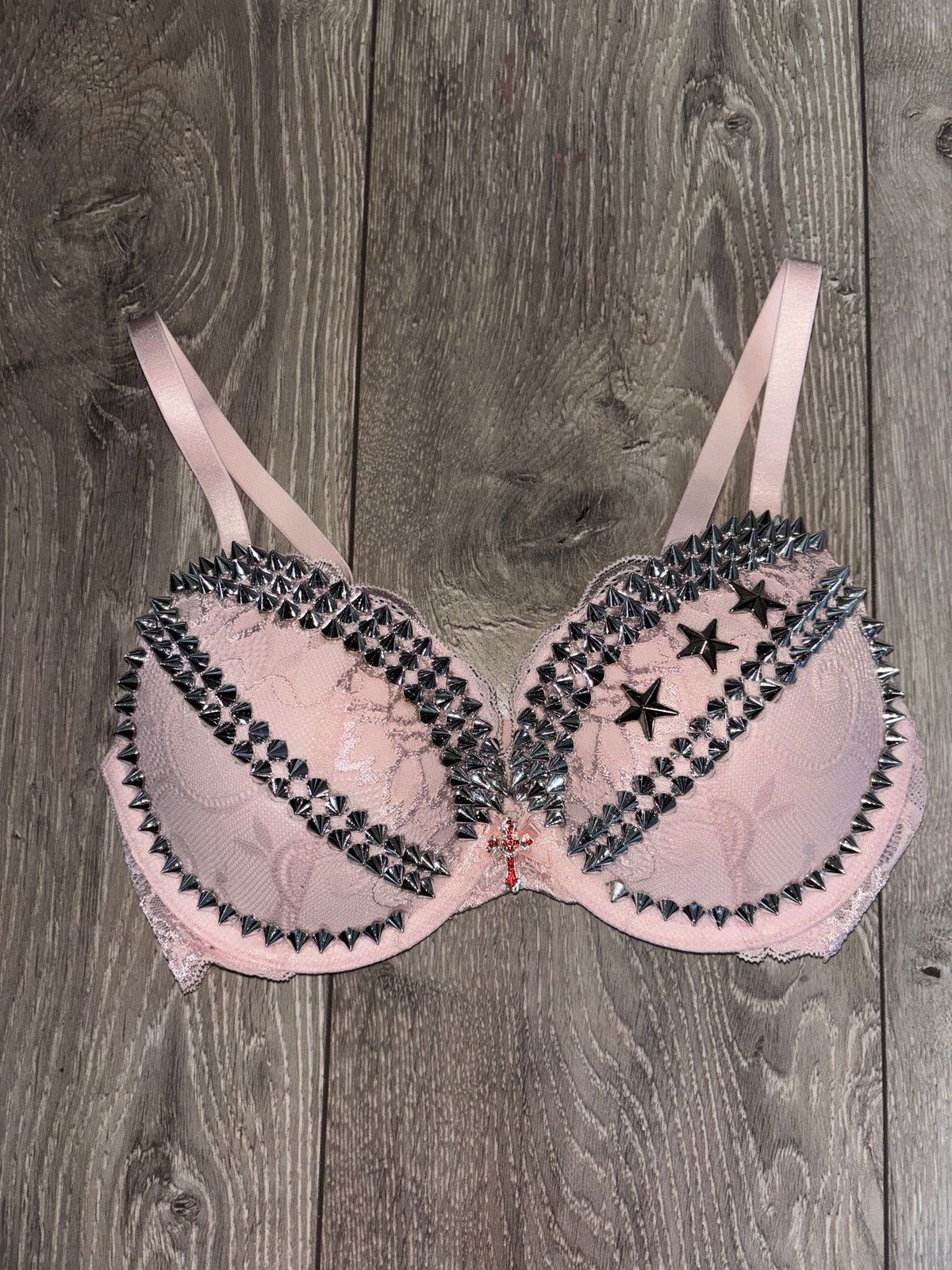 The Light Pink Crossover Spiked (more sizes) (with cross) Push Up Bra