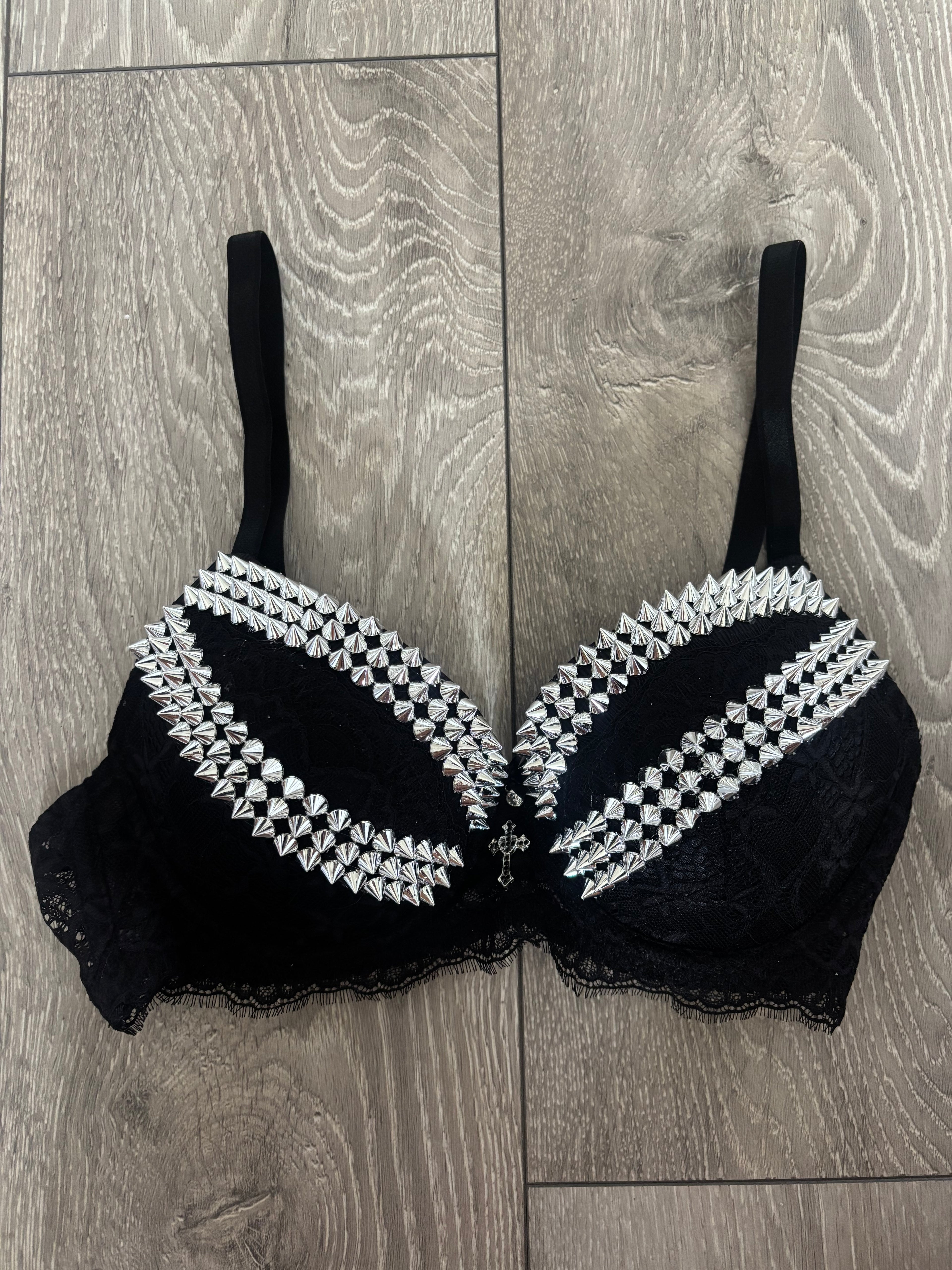 Black Y2K (with cross) Spiked push up bra
