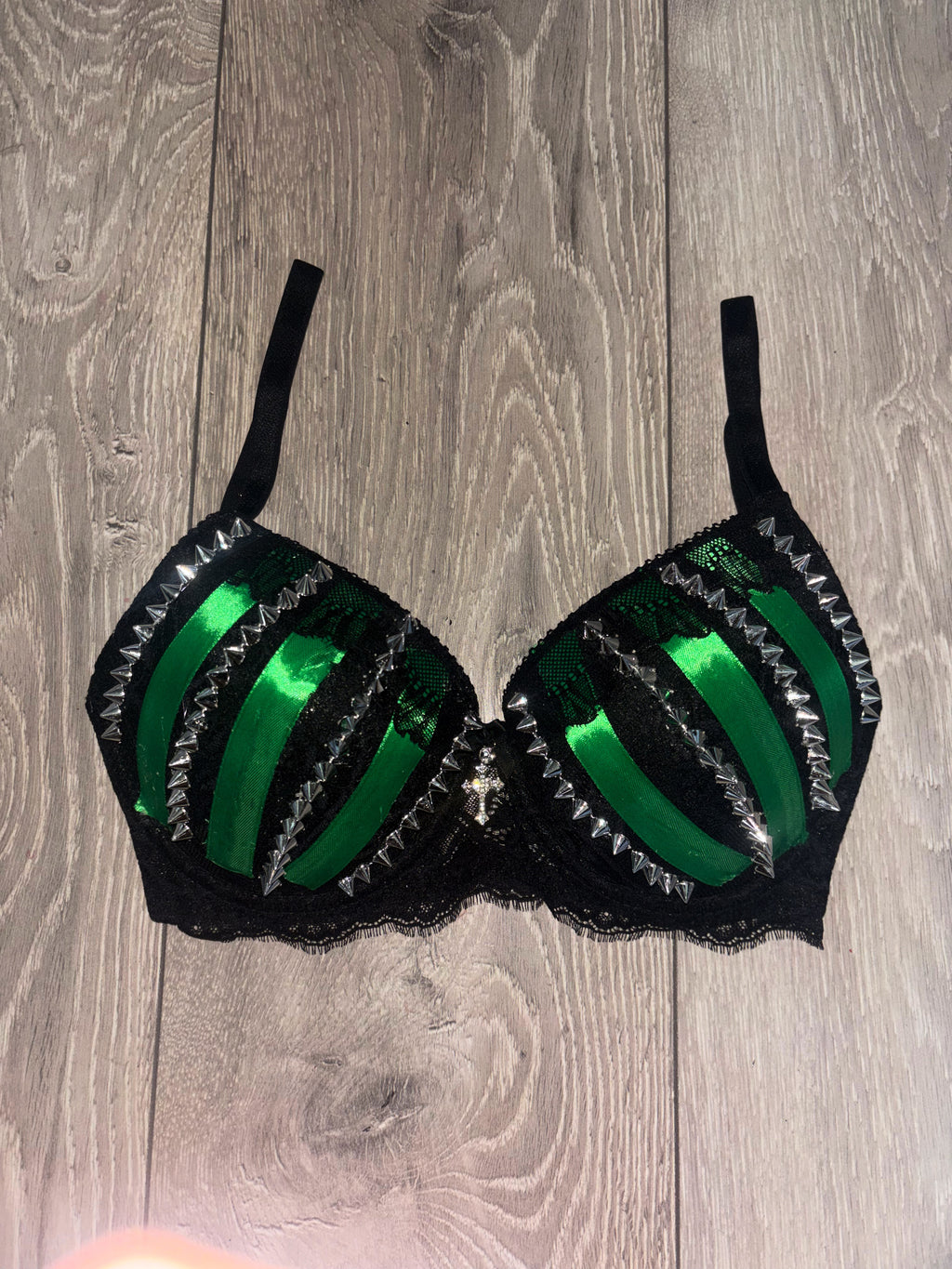 Green Poison Spiked (with cross) Push up bra