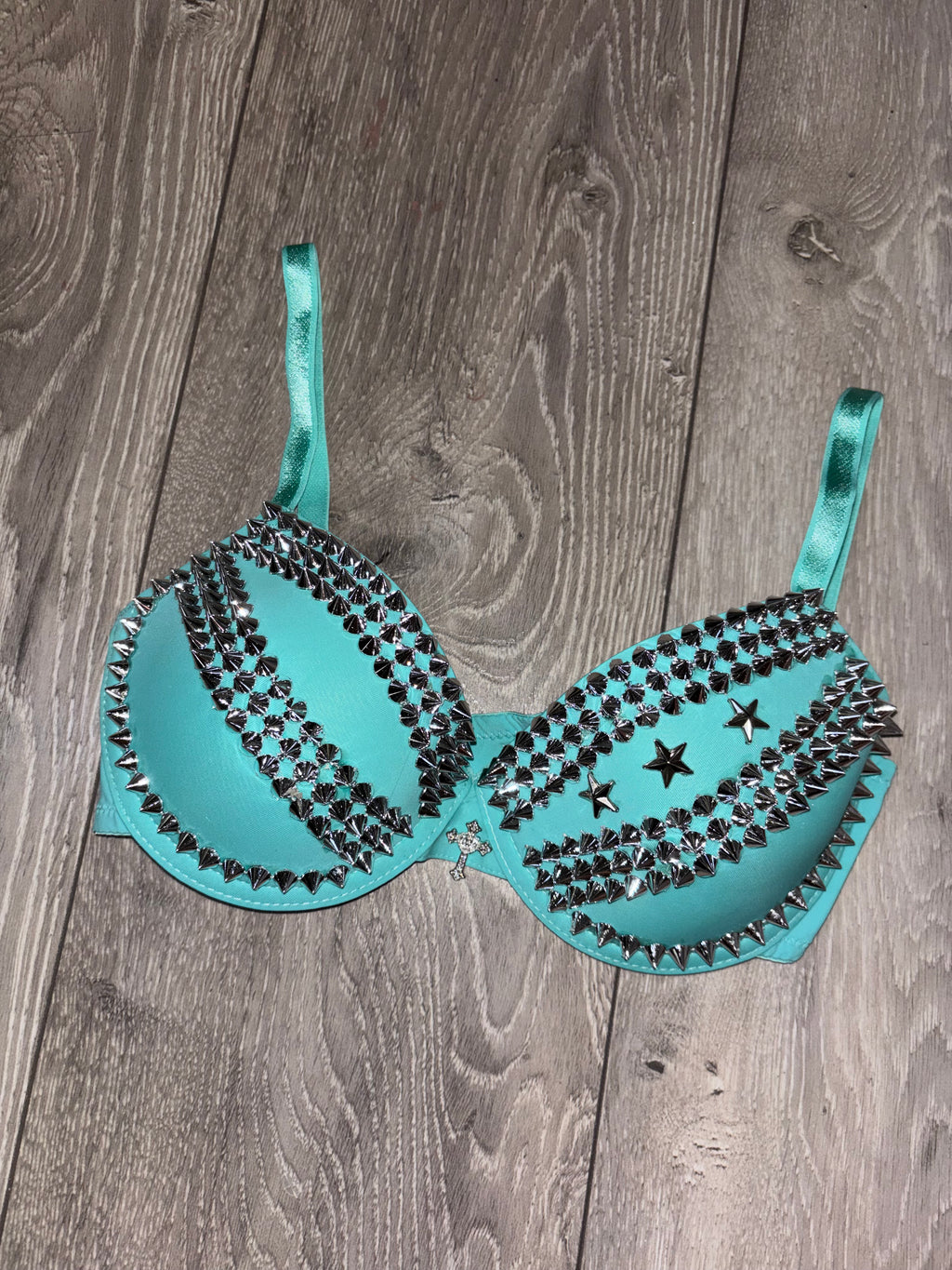 The Turquoise Crossover (with stars) (with cross) Spiked Push up Bra