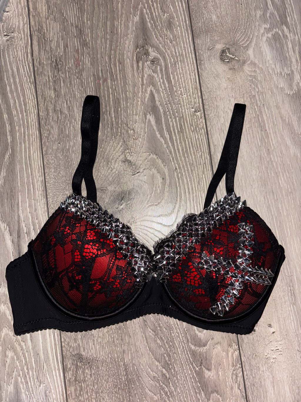 Red Single X Spiked (no cross) push up bra