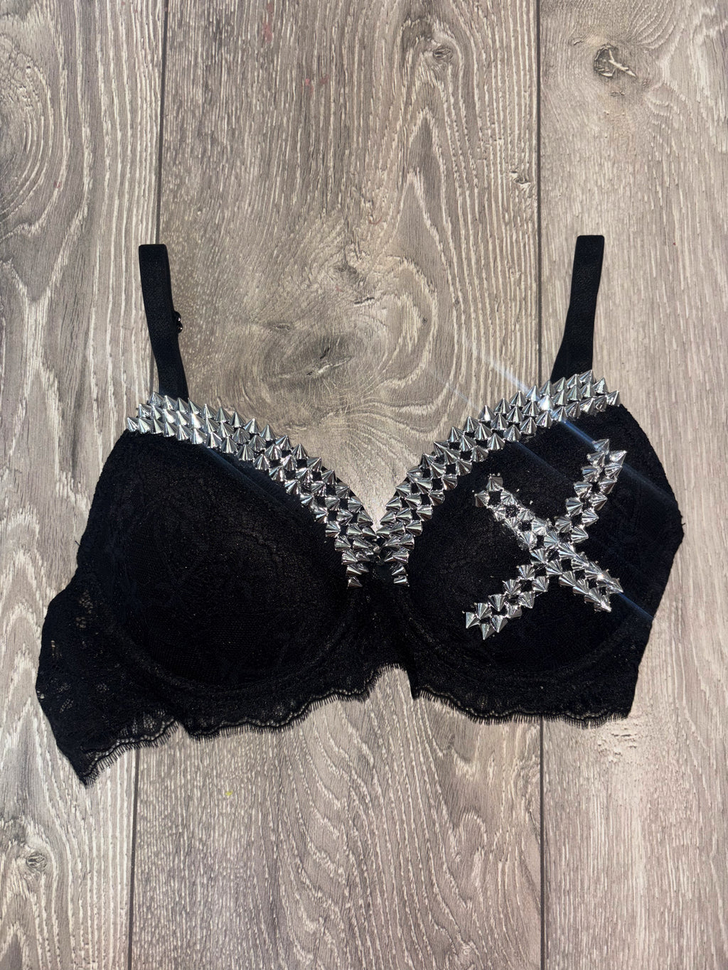 Black Single X Spiked (no cross) push up bra