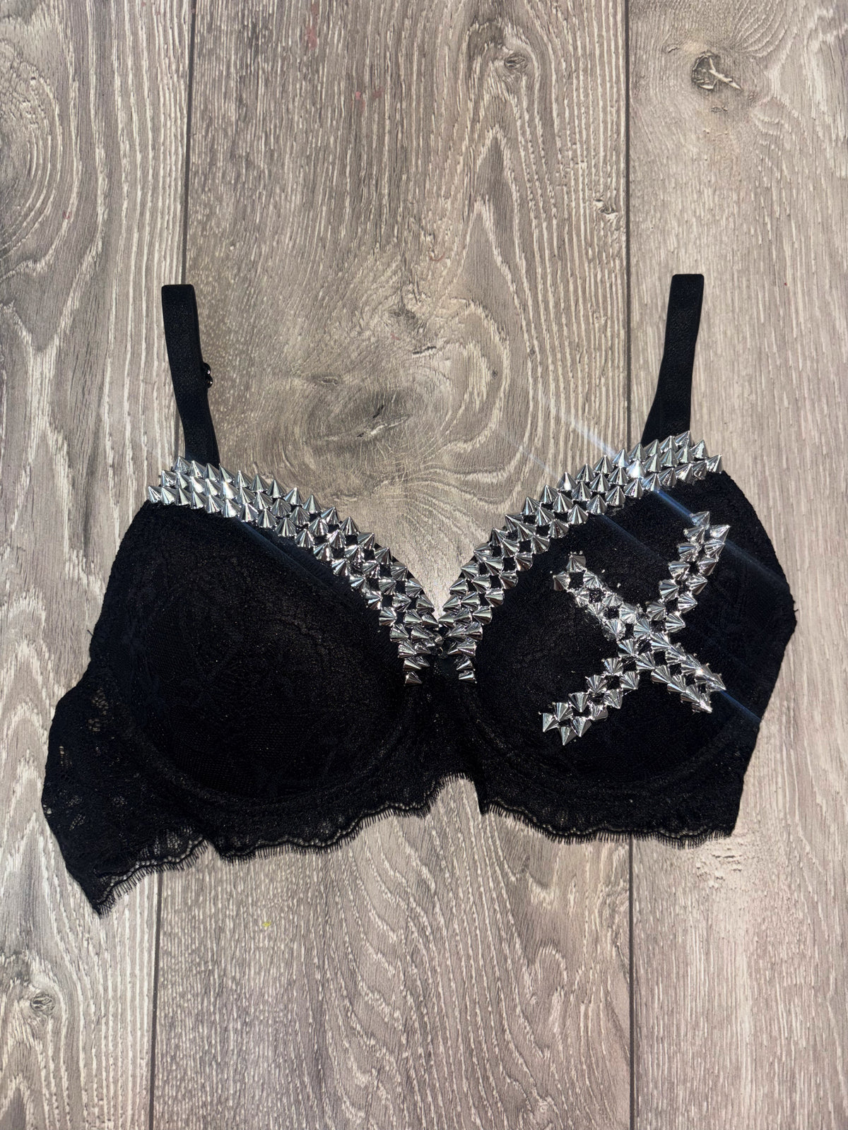 Black Single X Spiked (no cross) push up bra