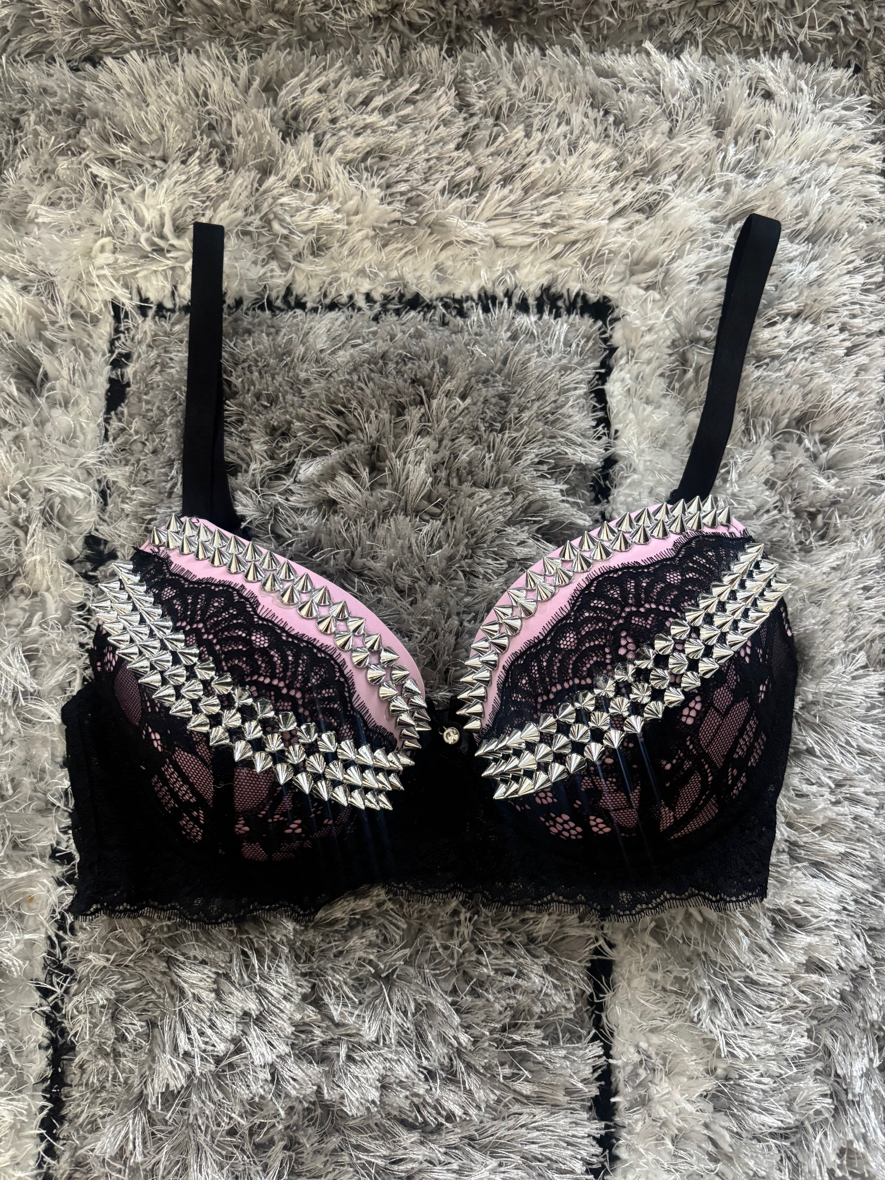 Pink and Black Y2K (no cross) Spiked push up bra