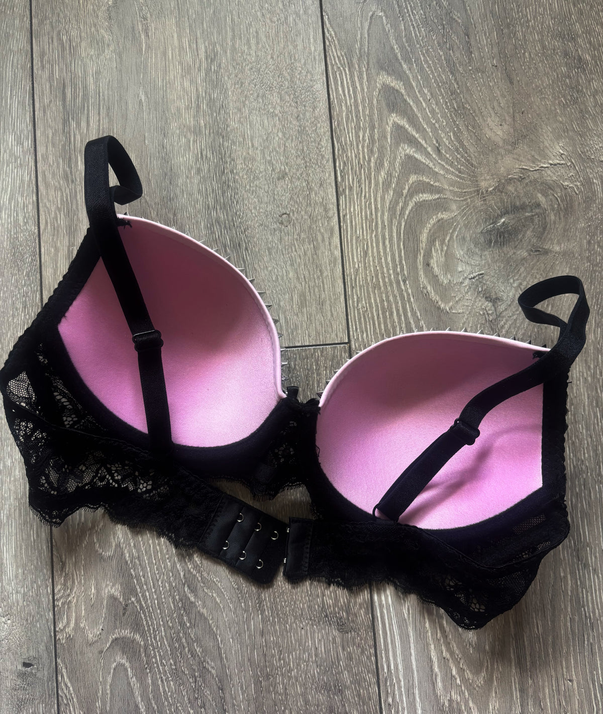 Pink and black Y2K (with cross) Spiked push up bra