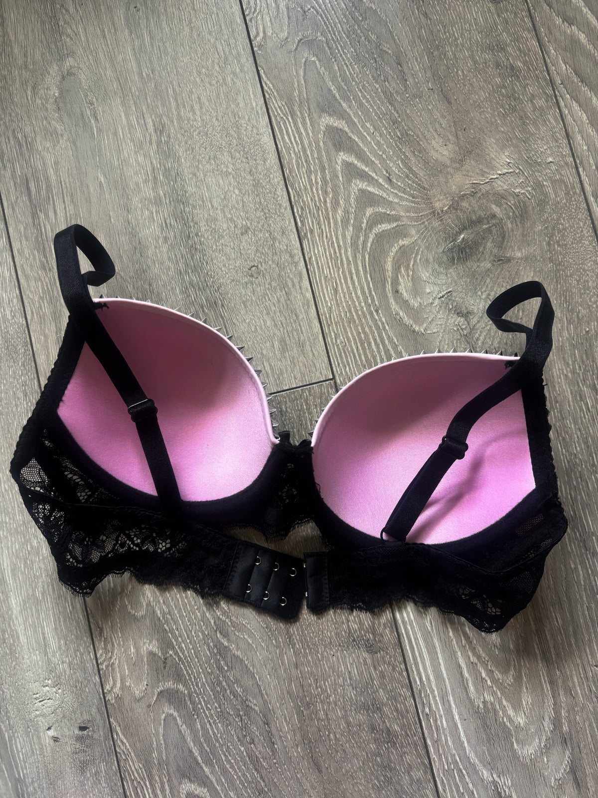 Pink and Black Y2K (no cross) Spiked push up bra