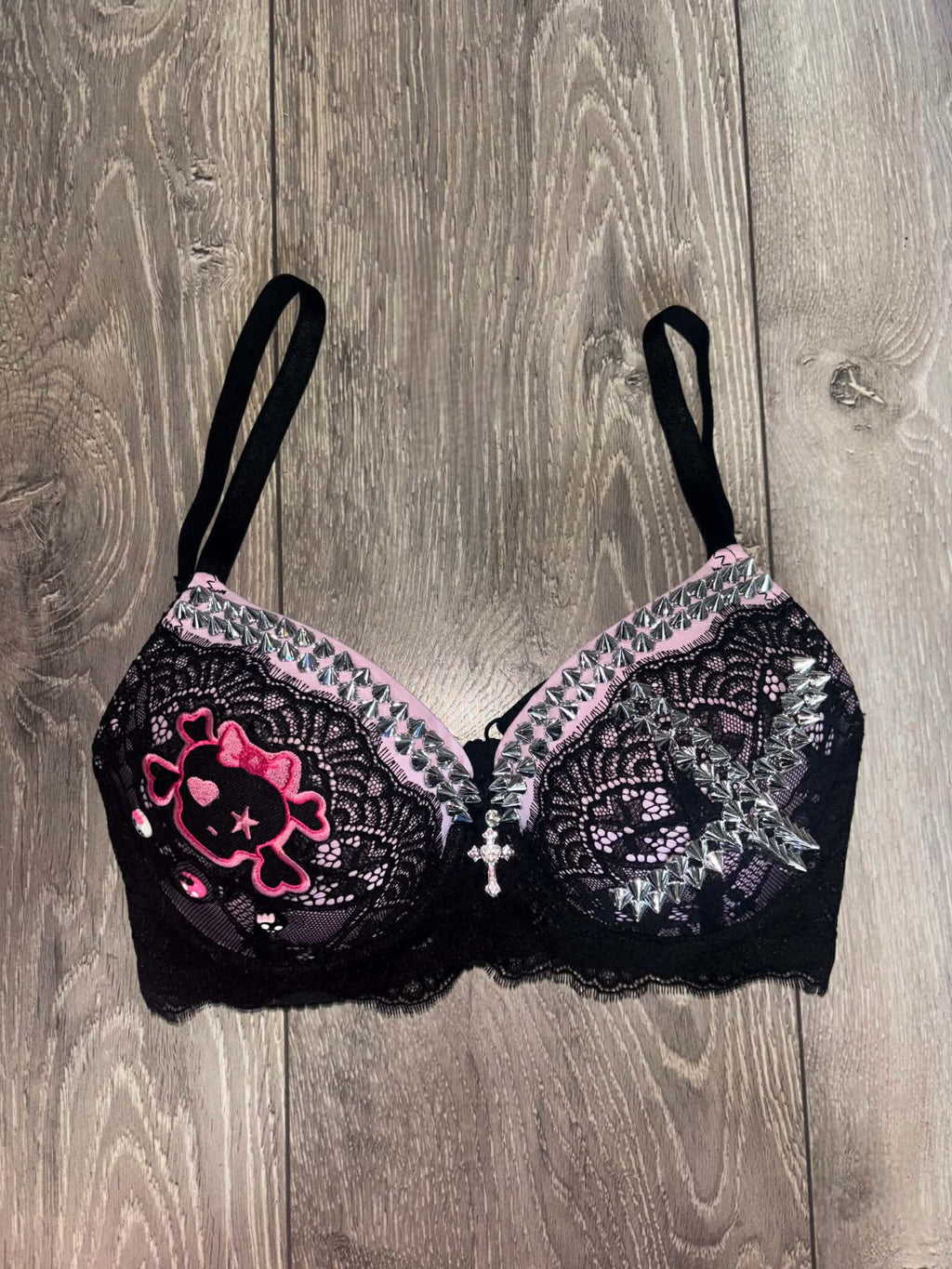 Pink Crush Skull Spiked (with cross) push up bra