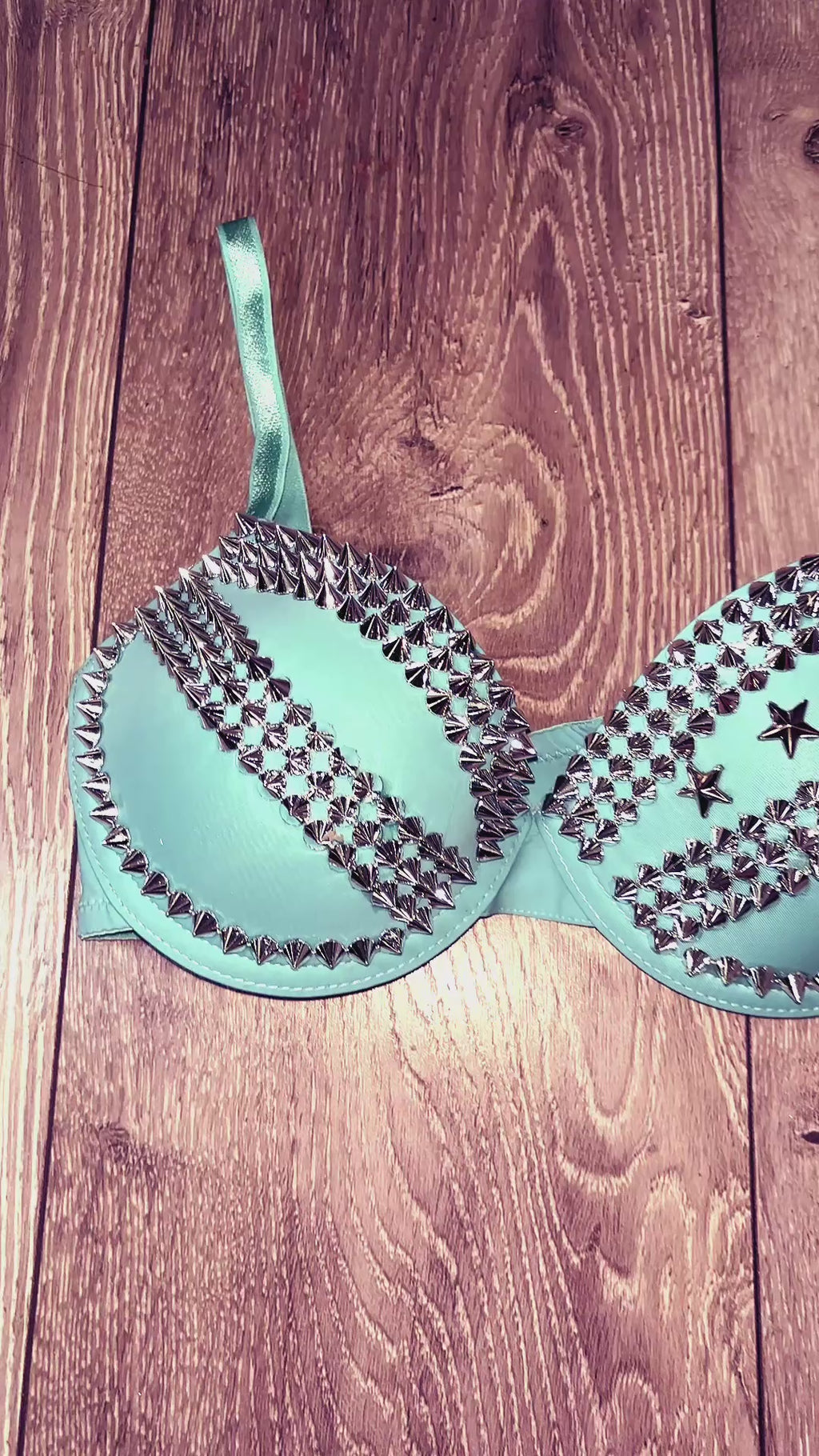 The Turquoise Crossover (with stars) (no cross) Spiked Push up Bra
