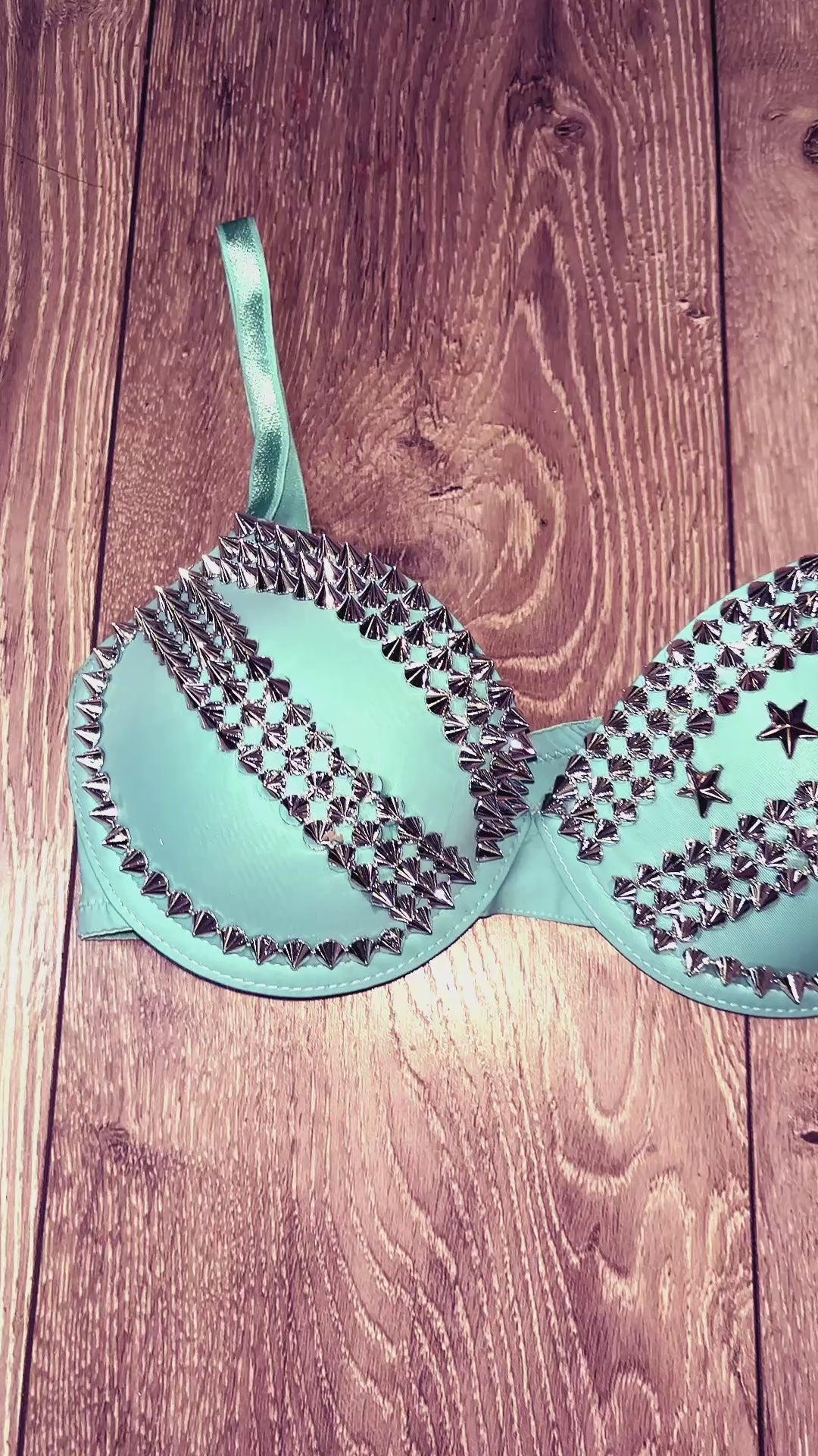 The Turquoise Crossover (with stars) (no cross) Spiked Push up Bra