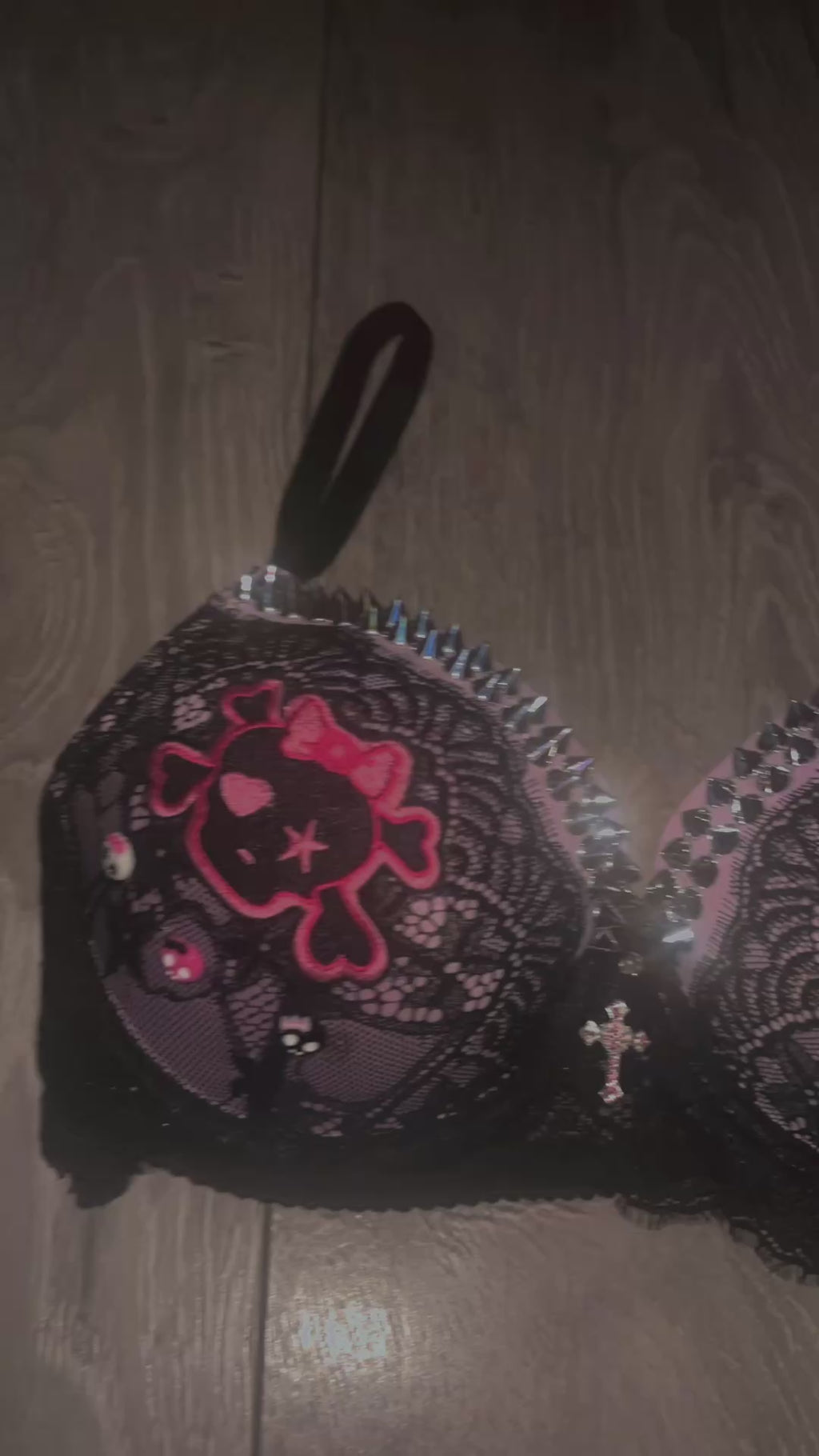 Pink Crush Skull Spiked (with cross) push up bra