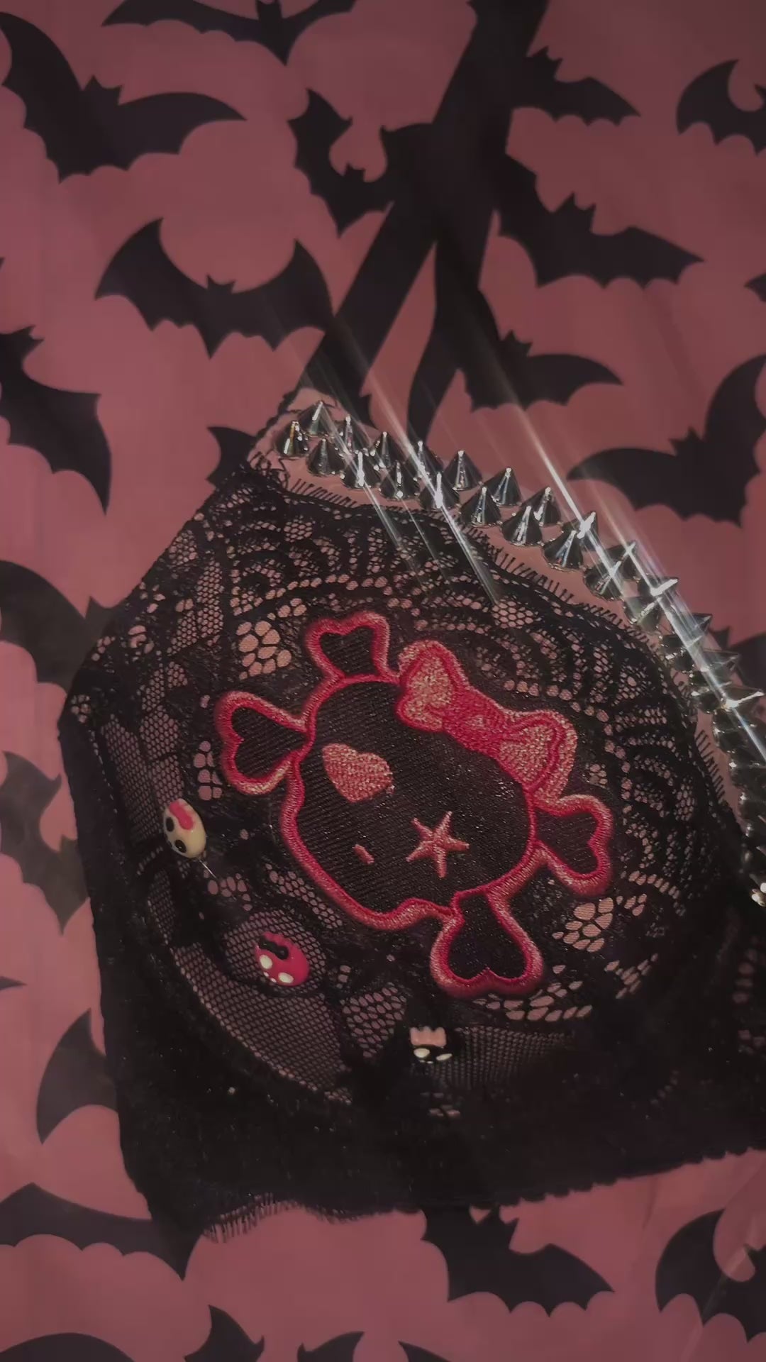 Pink Skull Crush Spiked (no cross) push up bra