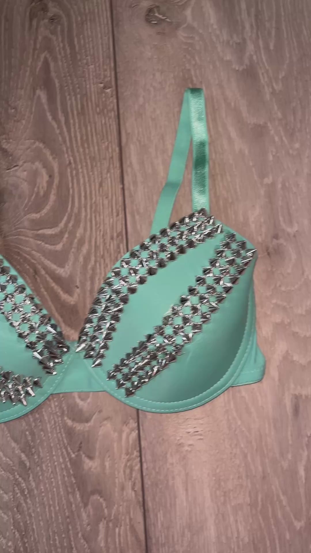 Turquoise spiked (no cross) push up bra