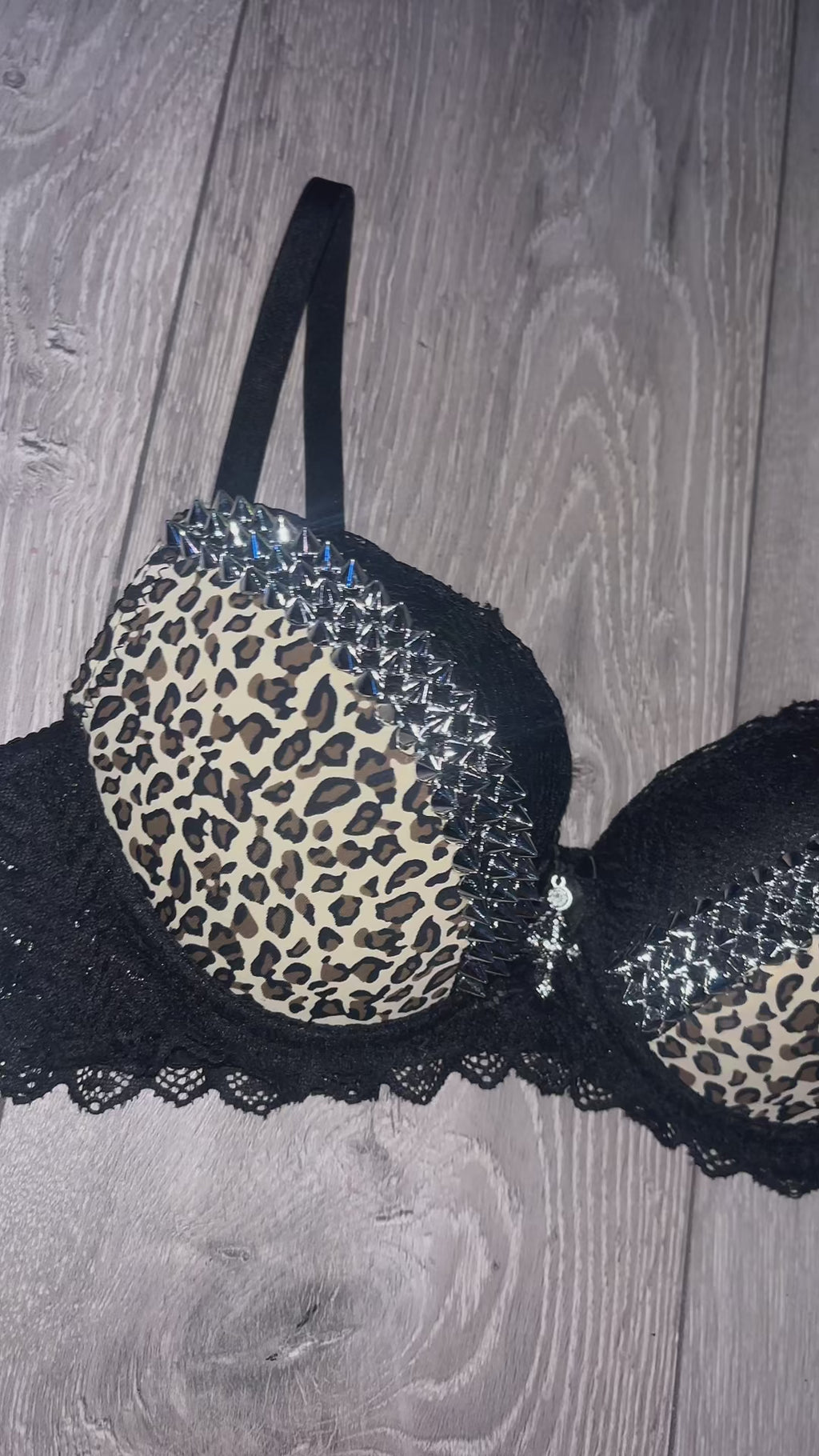 Leopard print Y2K (with cross) Spiked push up bra