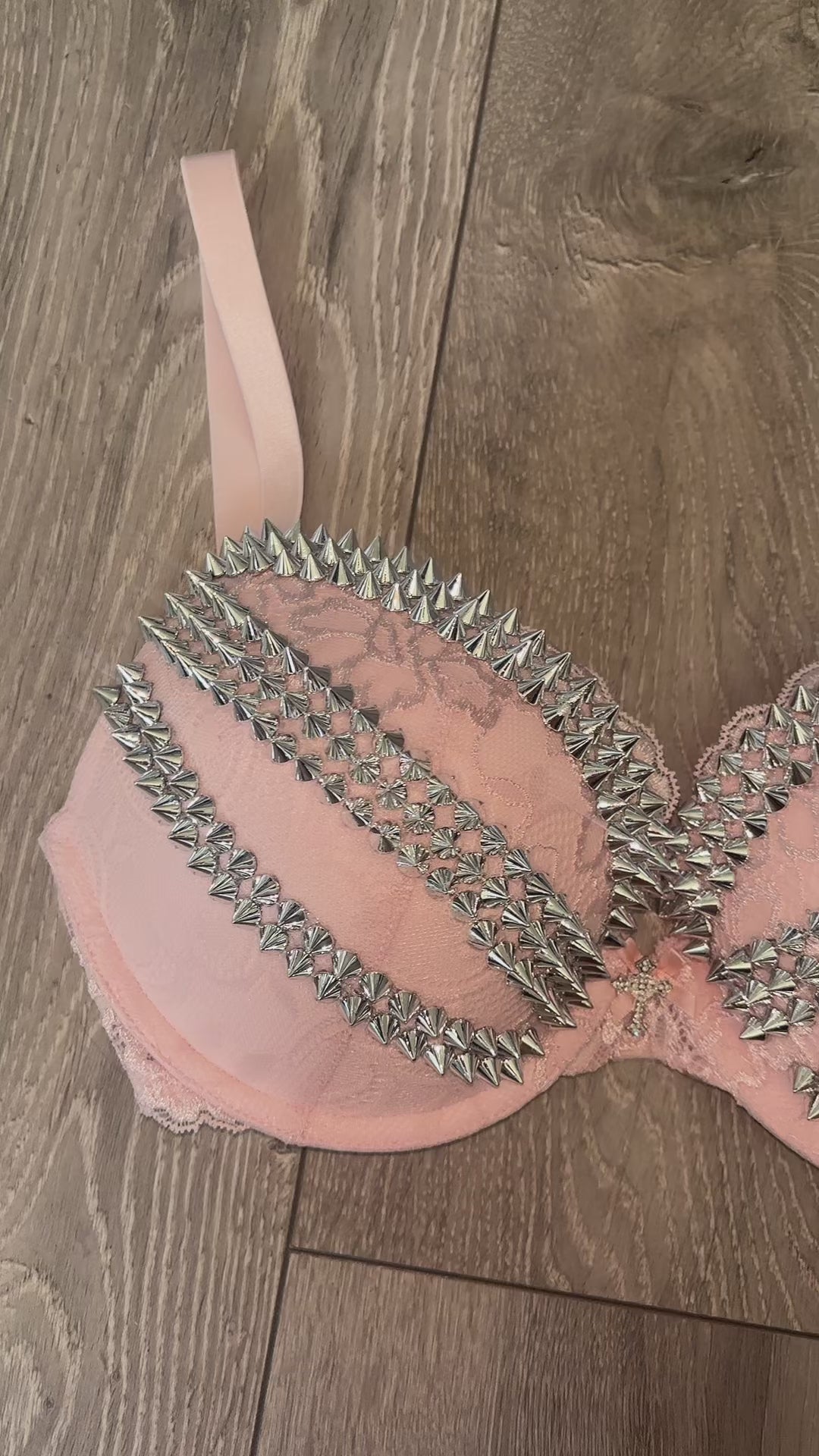 The Light Pink Triple Spiked (with cross) (more sizes) push up bra