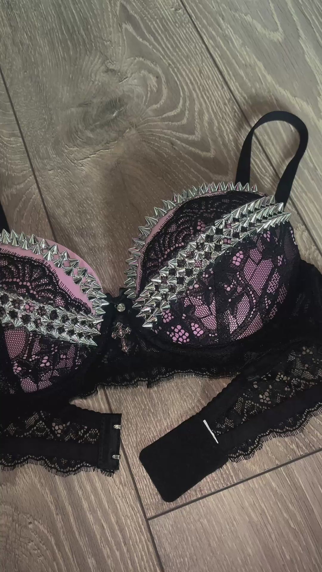 Pink Sacred Heart Spiked Y2K adjustable pin (with cross) push up bra