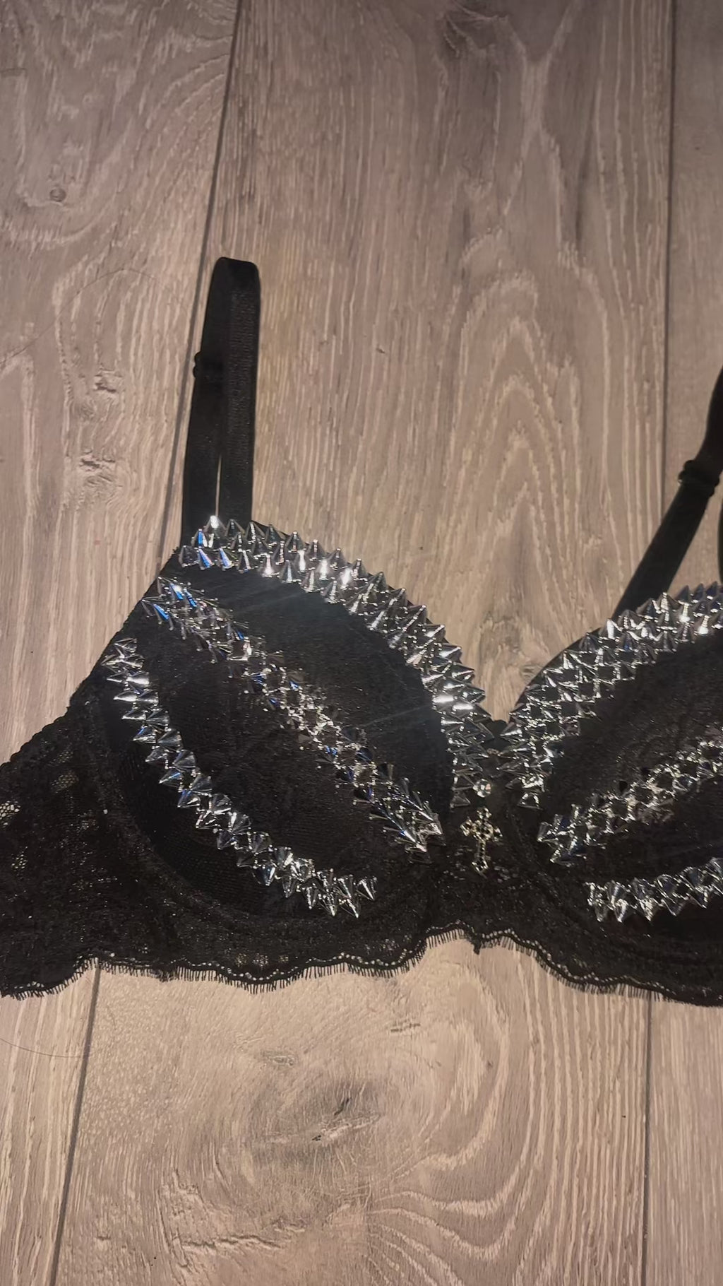 Triple Spiked black Y2K (with cross) push up bra