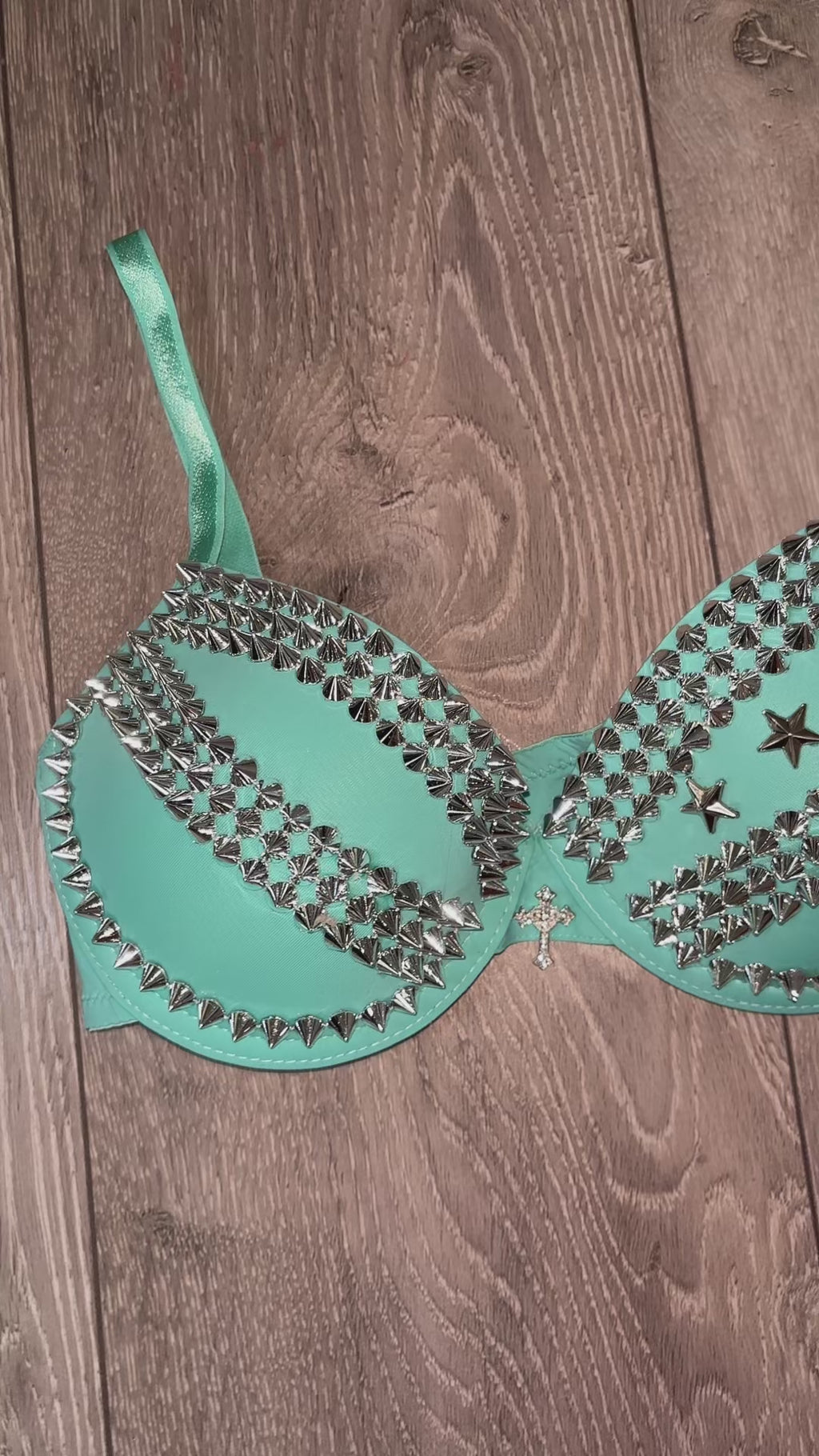 The Turquoise Crossover (with stars) (with cross) Spiked Push up Bra