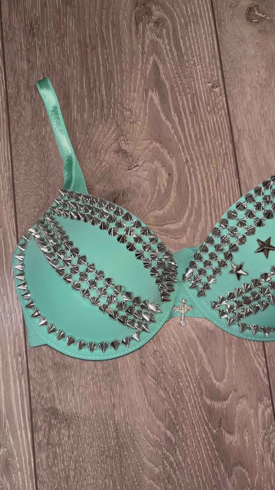 The Turquoise Crossover (with stars) (with cross) Spiked Push up Bra