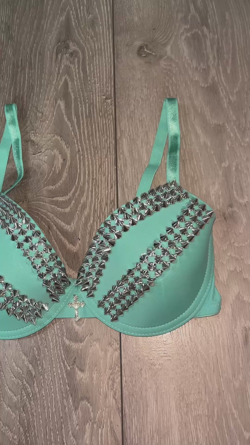 Turquoise spiked (with cross) push up bra