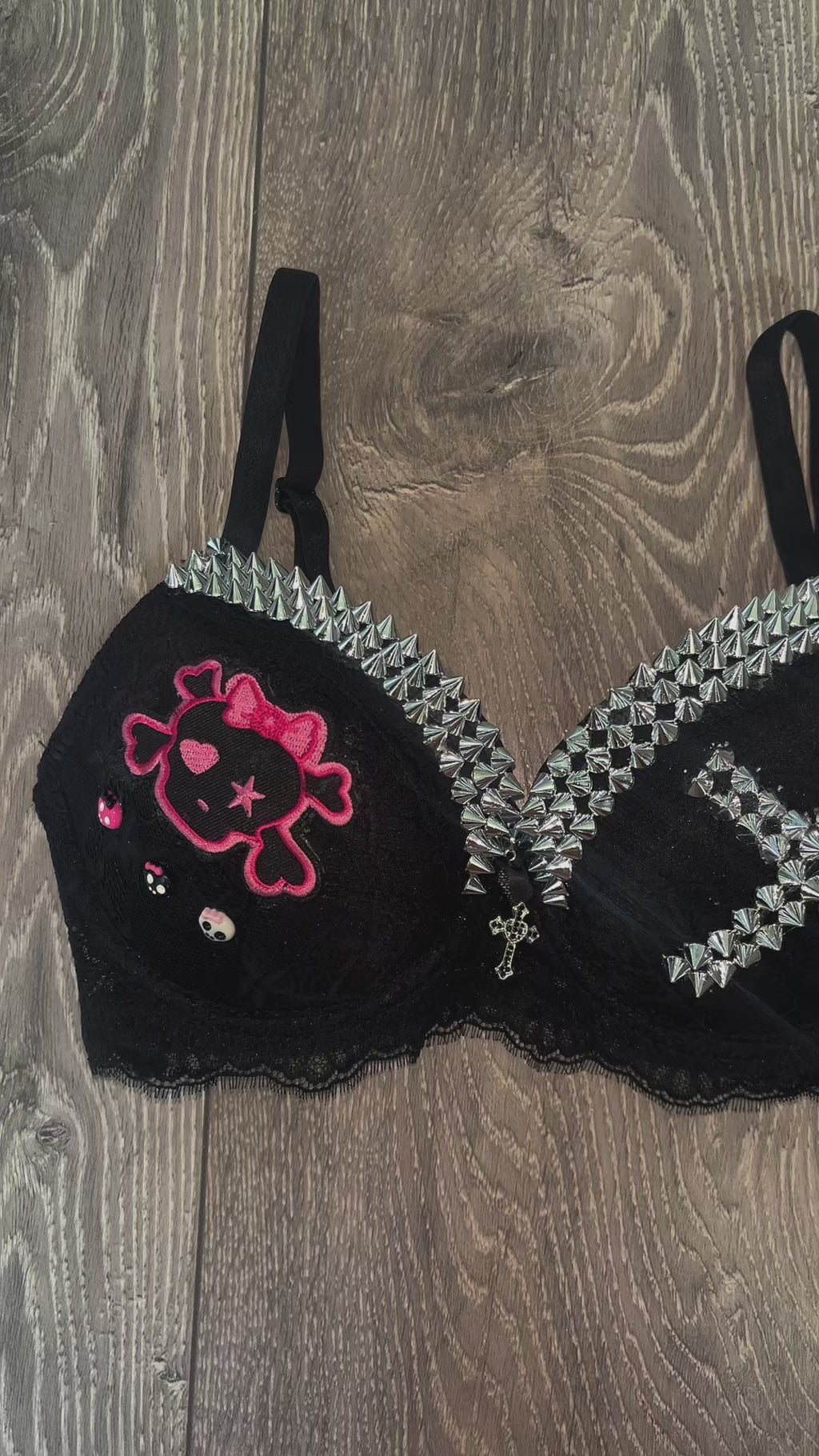 Black Skull Crush Spiked (with cross) push up bra