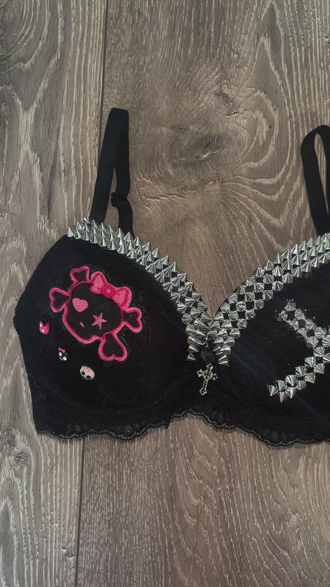 Black Skull Crush Spiked (with cross) push up bra