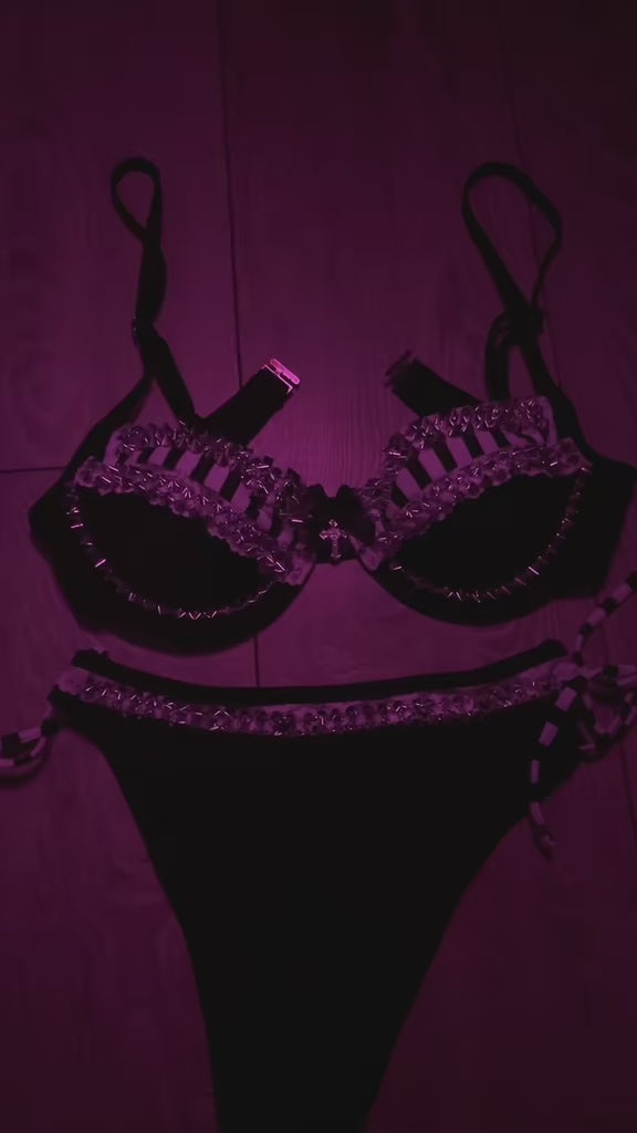 Noir Studded Bikini (with cross) underwired top and bottoms