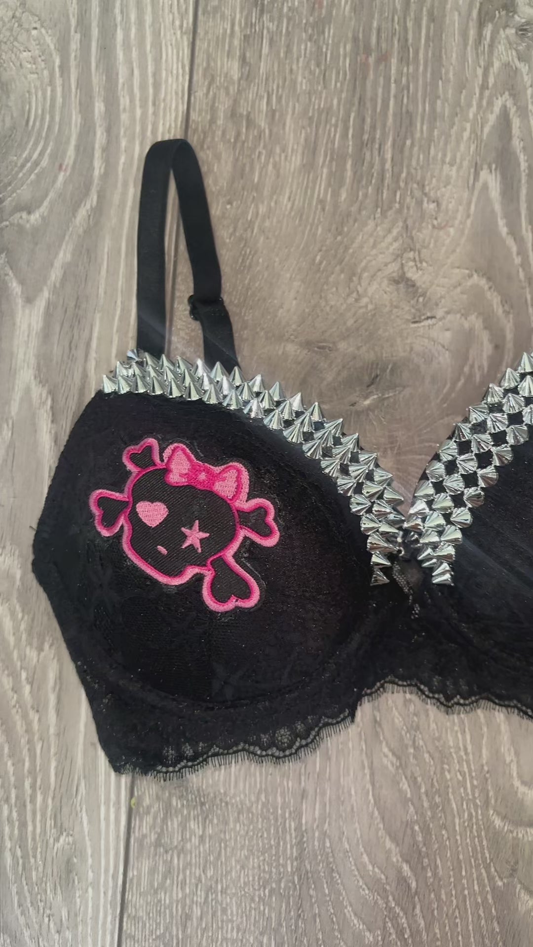 Black Skull Crush Spiked (no mini skulls) (no cross) push up bra
